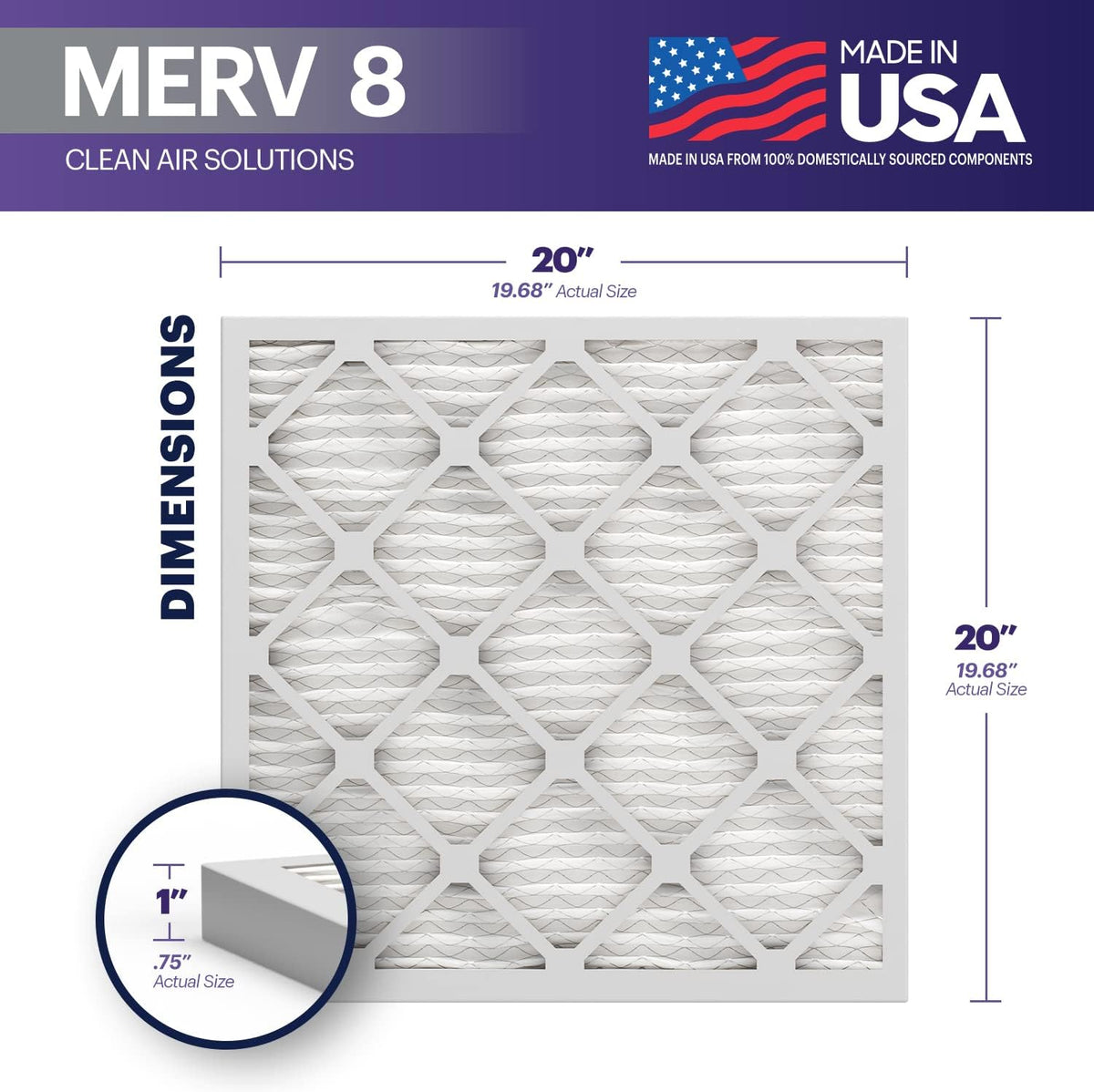 BNX TruFilter 20x20x1 Air Filter MERV 8 (6-Pack) - MADE IN USA – Dust & Pet Defense Electrostatic