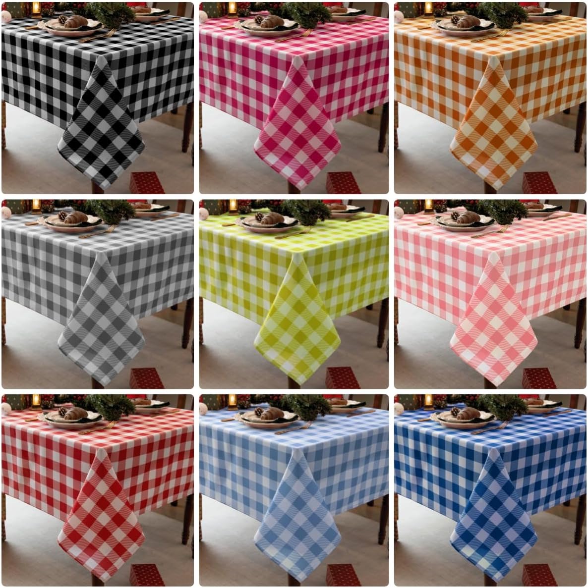 Waterproof Plaid Tablecloth Fabric - Square 58x58 Inch Classic Gingham Checker Table Cloth for