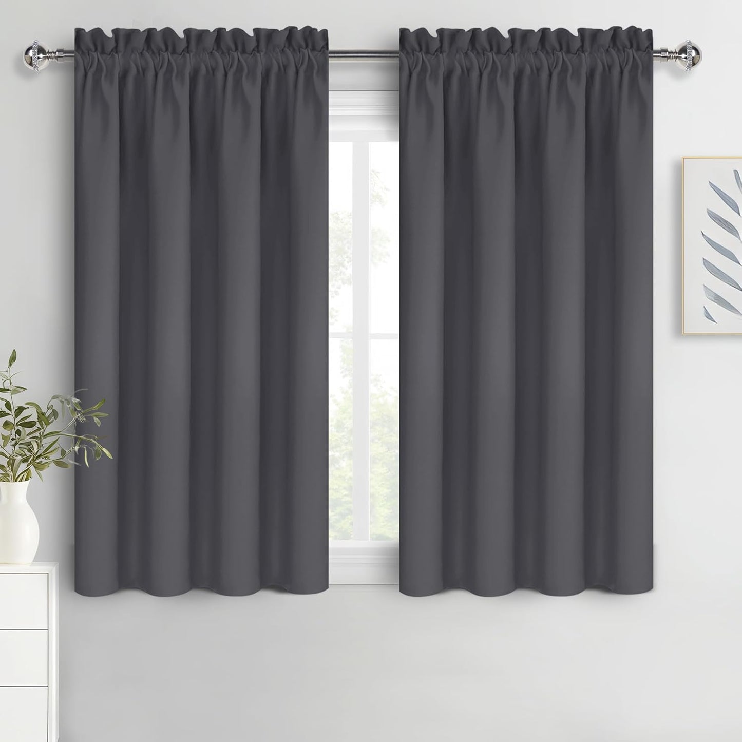 DWCN Kitchen Blackout Short Curtains for Bedroom 45 Inch Length 2 Panels Set, Solid Thermal