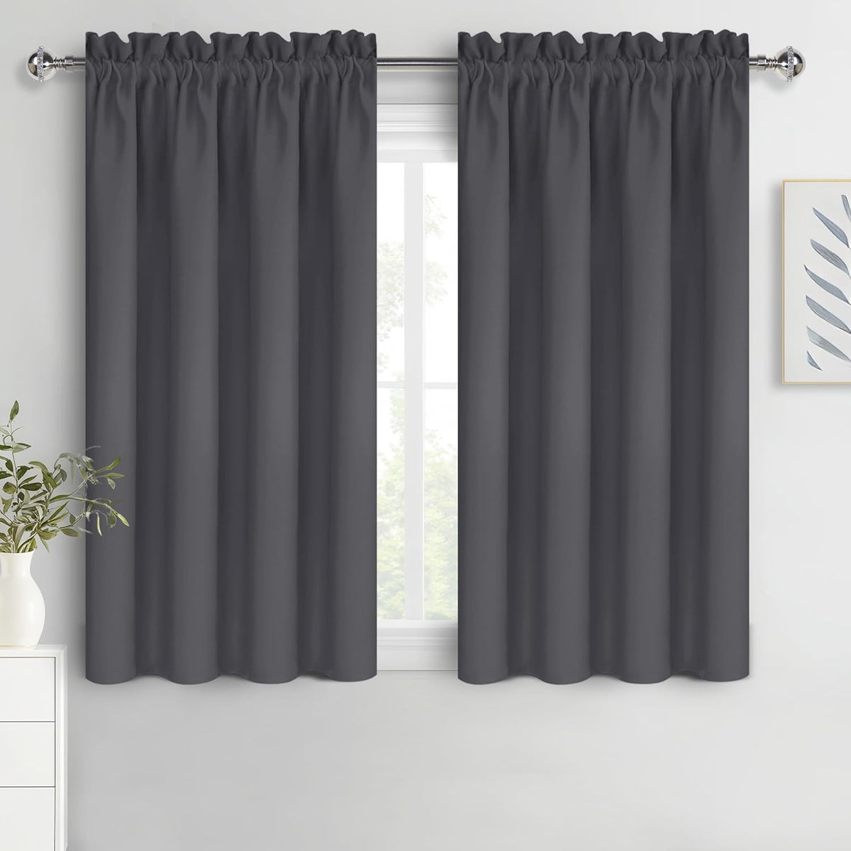 DWCN Kitchen Blackout Short Curtains for Bedroom 45 Inch Length 2 Panels Set, Solid Thermal