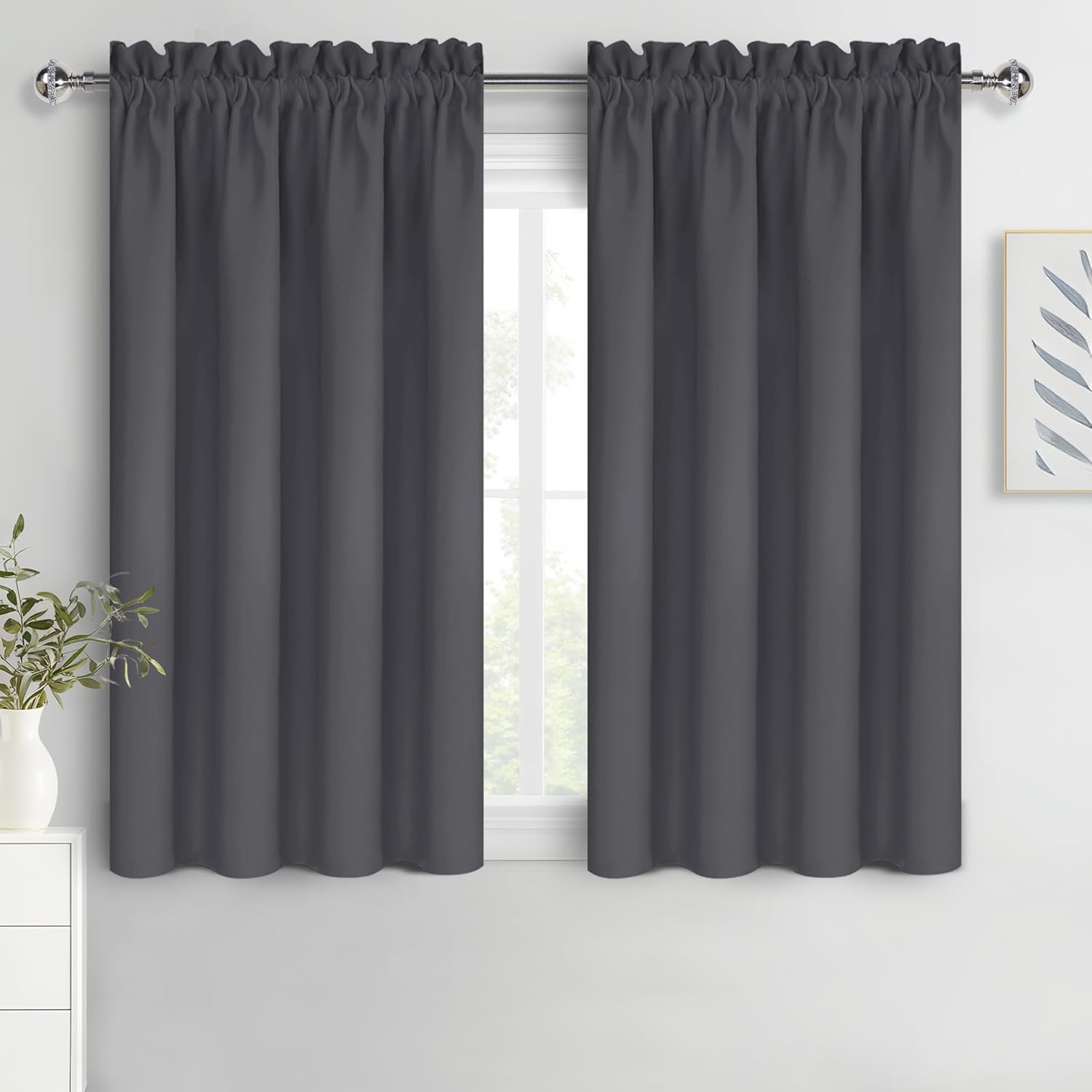 DWCN Bedroom Curtains Blackout Drapery Panels 54 Inch Length 2 Panels Set, Three Pass Microfiber