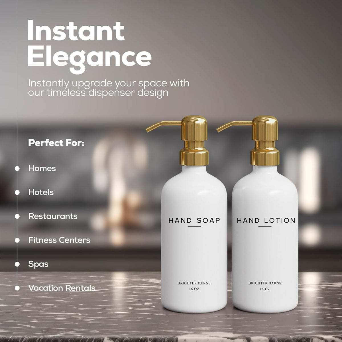 Luxury Glass Soap and Lotion Dispenser Set by Brighter Barns - Liquid Soap Dispenser Bathroom Set