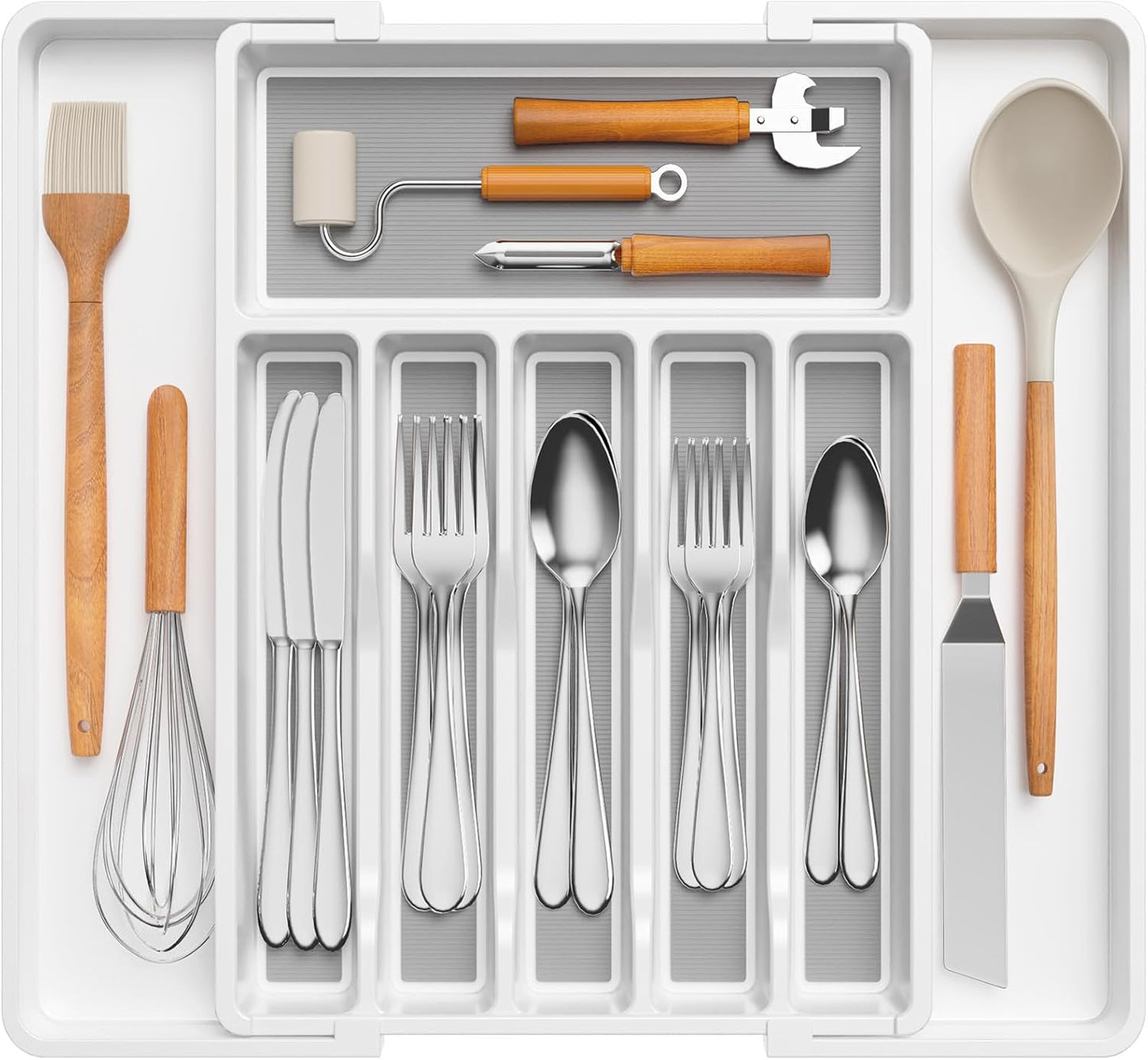 Lifewit Silverware Drawer Organizer, Expandable Utensil Tray with Non-Slip TPR, Deep Flatware