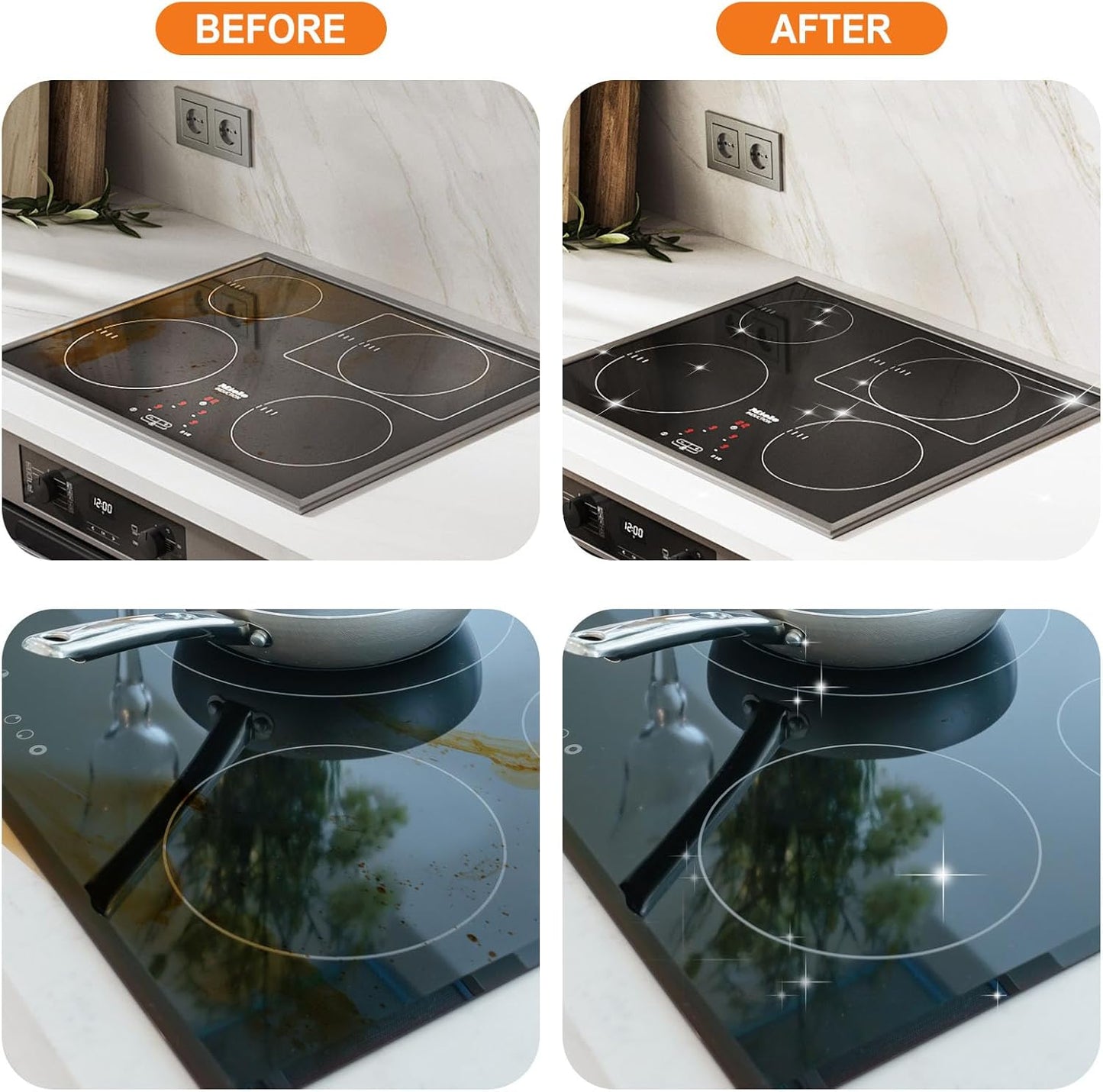 Glass Stove Top Cleaner Kit, 12 Oz Glass Cooktop Cleaner Non-Abrasive, Stove Oven Cleaner & Polish