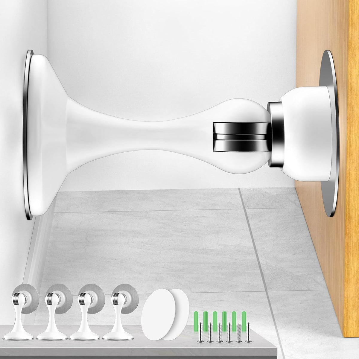 Crosize Magnetic Door Stoppers 4 Pack, Stainless Steel Door Catch for Wall and Floor Mounting, Door