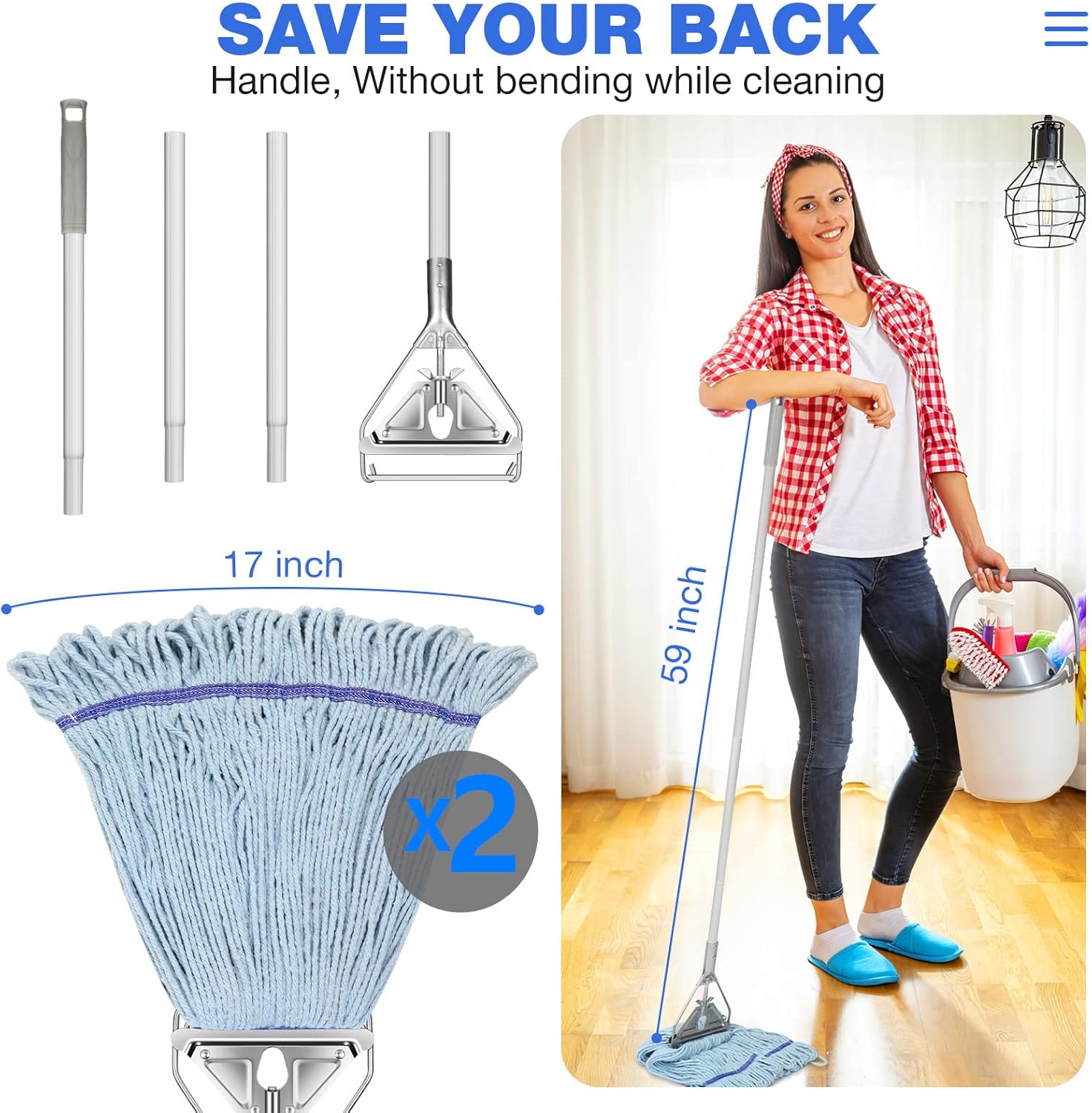 String Mop for Floor Cleaning - Heavy Duty Industrial Commercial Wet Mop with Extra Replacement