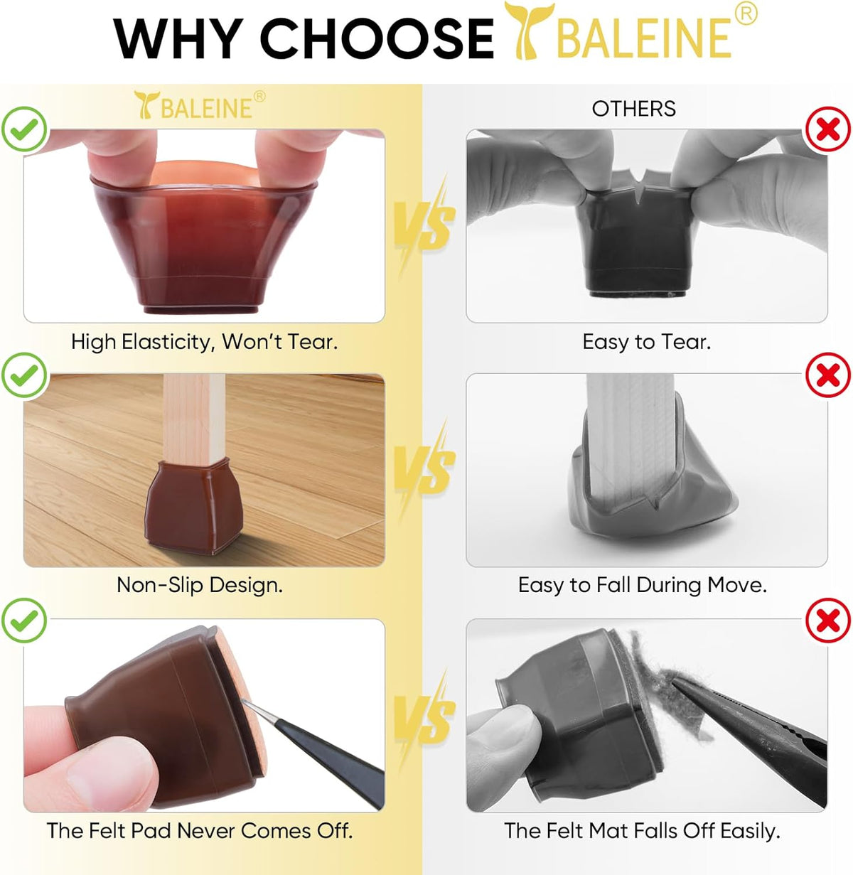 BALEINE 16 Pack Silicone Chair Leg Floor Protectors, Stool Leg Protectors Cap, Non-Slip Chair Leg
