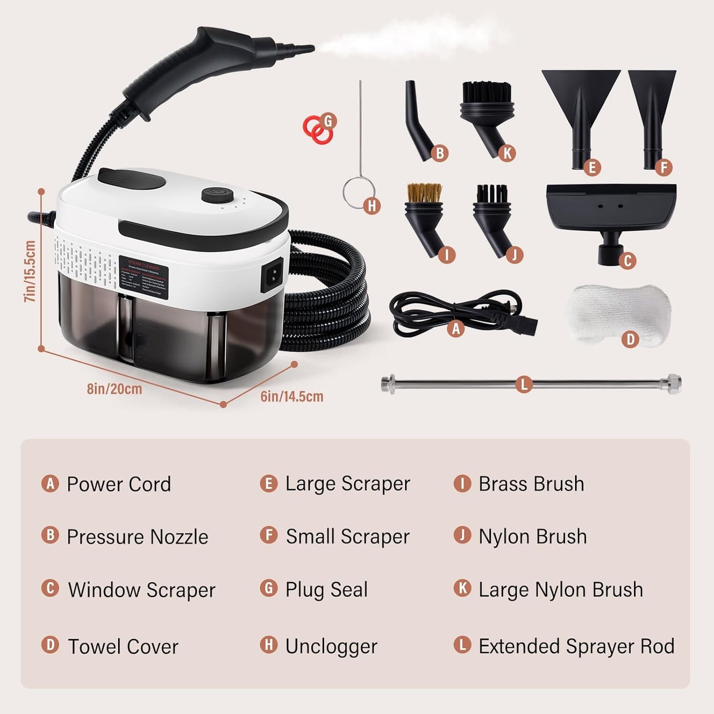 Lamberia 2500W Handheld Pressurized Steam Cleaner with 12pcs Accessories, 1400ml 1.5 Quarts Tank