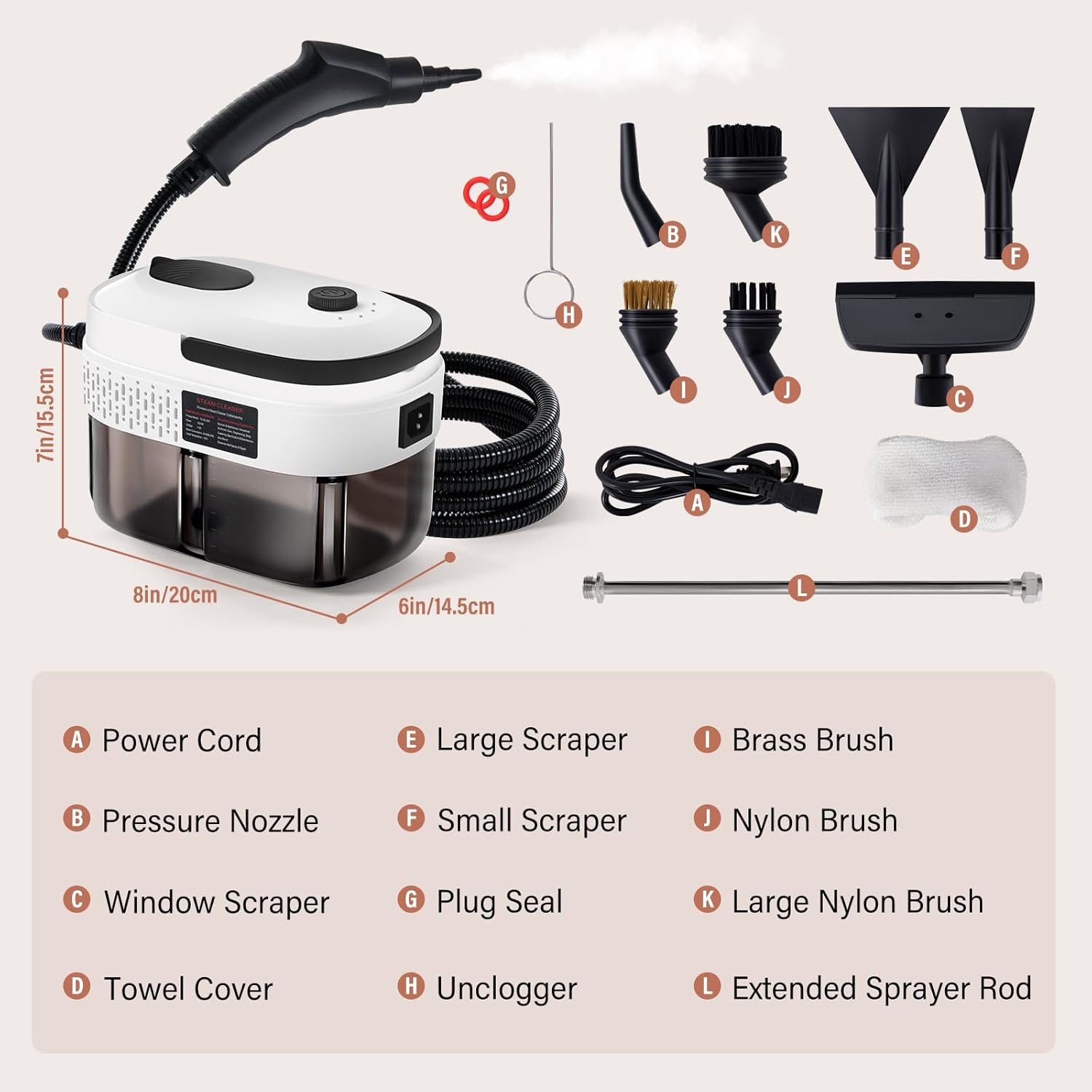 Lamberia 2500W Handheld Pressurized Steam Cleaner with 12pcs Accessories, 1400ml 1.5 Quarts Tank