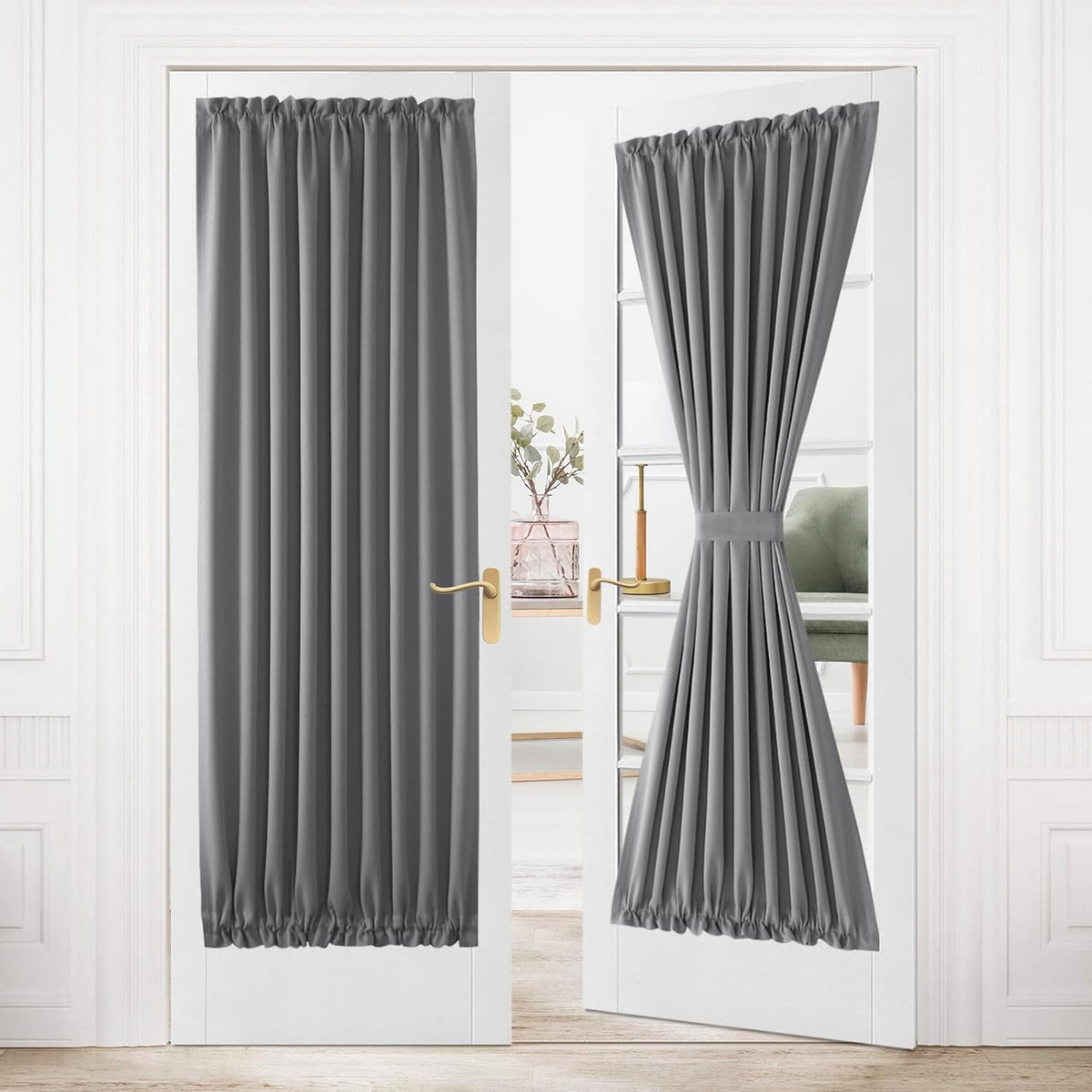 DWCN French Door Curtains – Rod Pocket Thermal Blackout Curtain for Doors with Glass Window