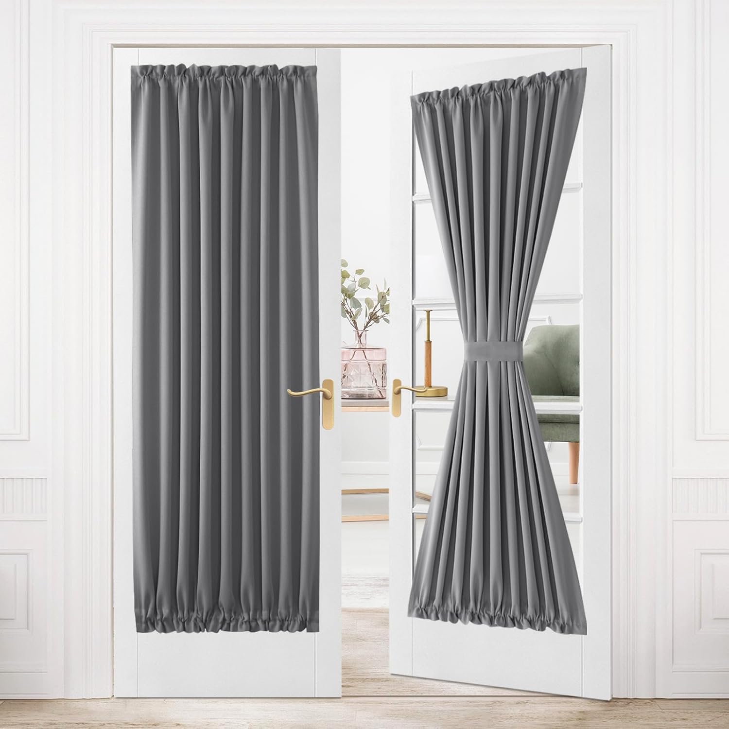 DWCN French Door Curtains – Rod Pocket Thermal Blackout Curtain for Doors with Glass Window