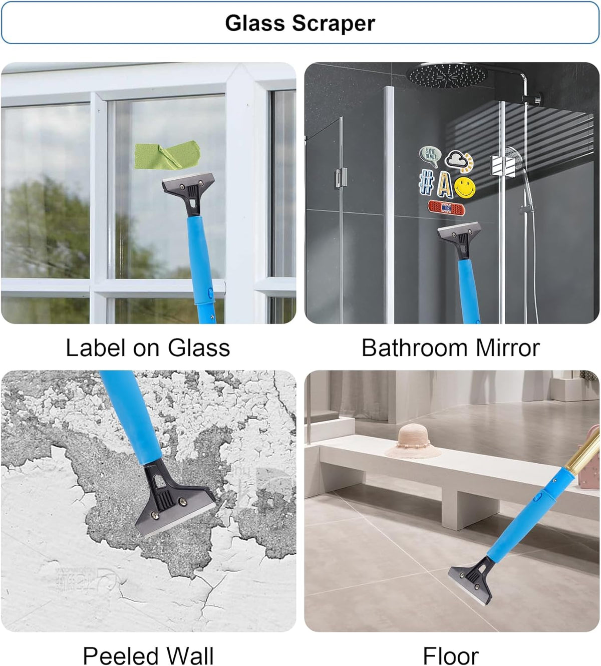 2 in 1 Window Squeegee Cleaning Kit with Aluminum Alloy Extension Poles, Scrubber, Glass Scrapper