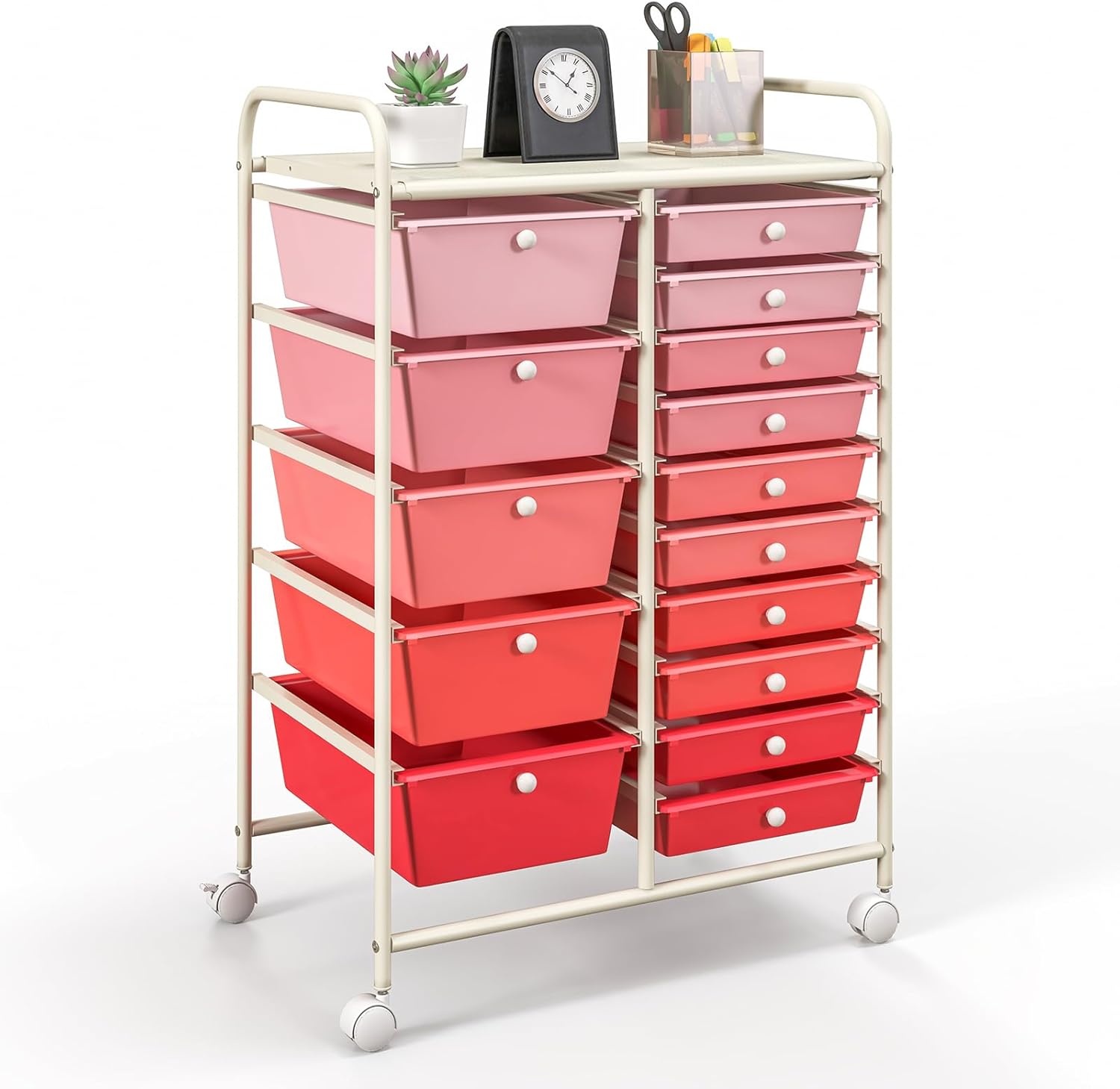 GOFLAME 15-Drawer Rolling Storage Cart, Multipurpose Movable Organizer Cart, Utility Cart for Home