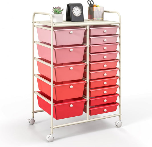 GOFLAME 15-Drawer Rolling Storage Cart, Multipurpose Movable Organizer Cart, Utility Cart for Home