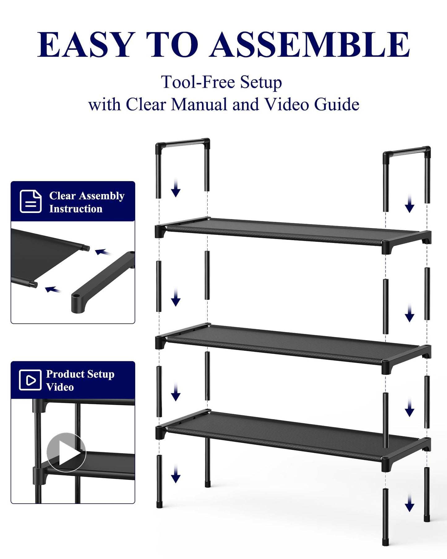 Kitsure Shoe Rack for Closet, Shoe Organizer, 27.6" Wide - 3 Tier, Black