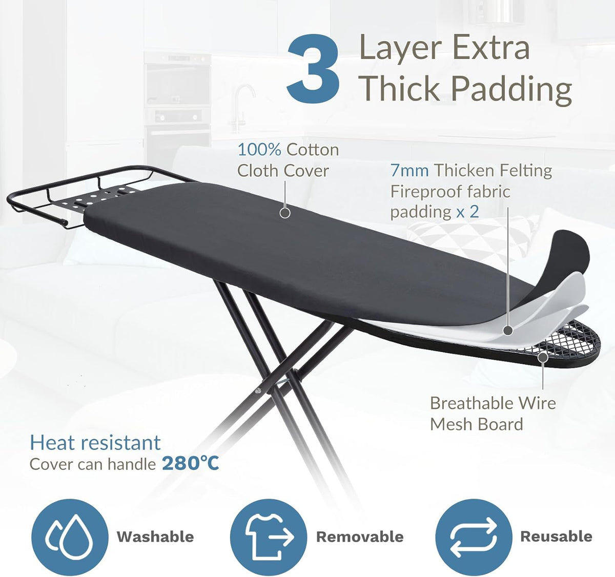 Ironing Board 48" x 15" with Retractable Iron Rest, RAINHOL Heavy Duty Full Size Iron Board, Sturdy