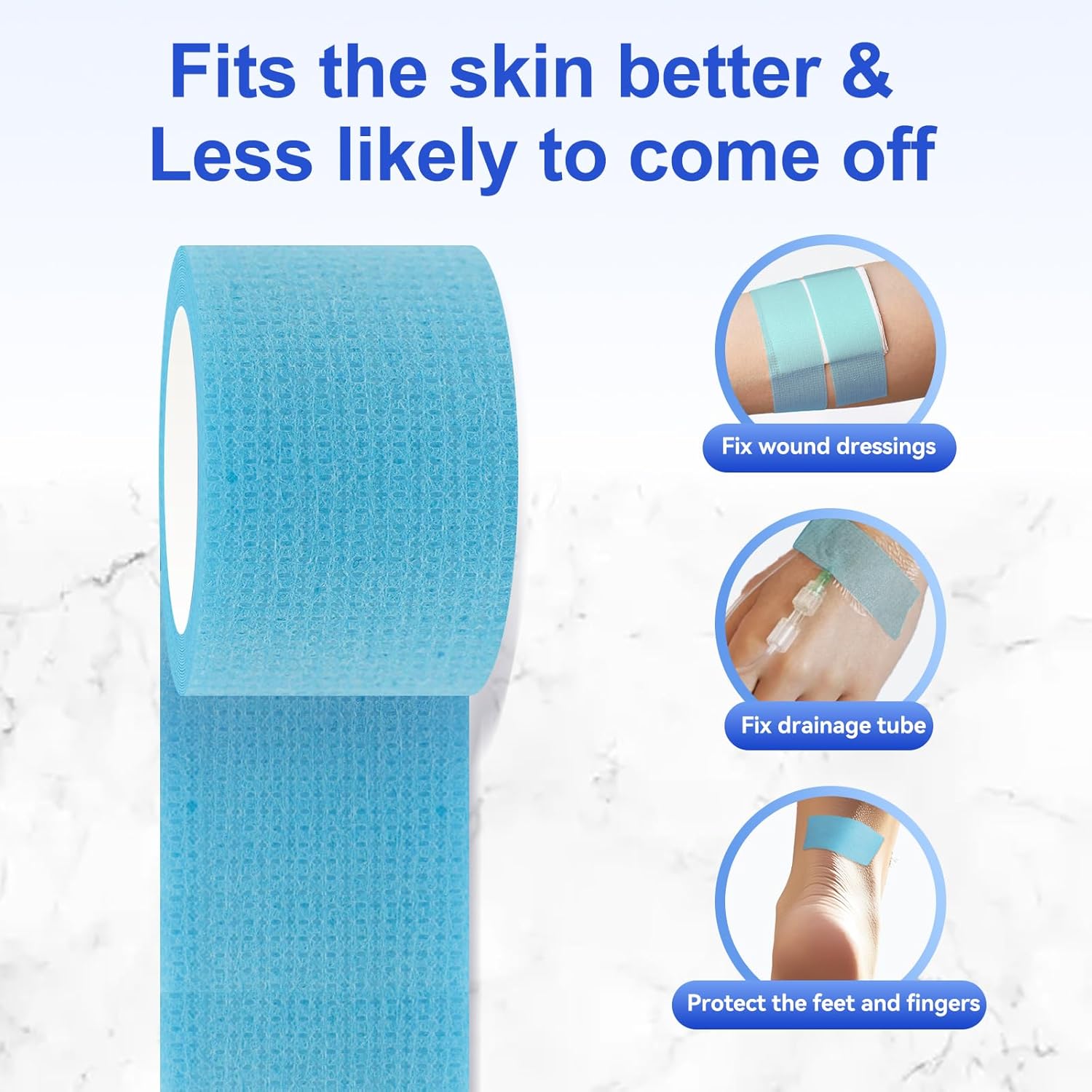 2 Rolls Silicone Medical Tape for Wound Care - Surgical Tape for Secures Dressings and Gauze, Blue