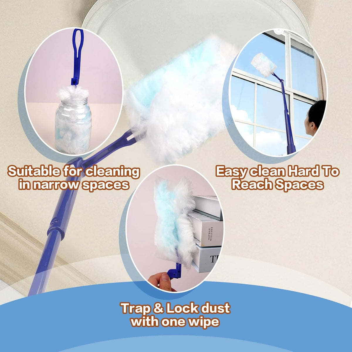 180° Dusters Multi Surface Duster Refills Kit Extender Handle (1 Long Handle to + 1 Short Handle +