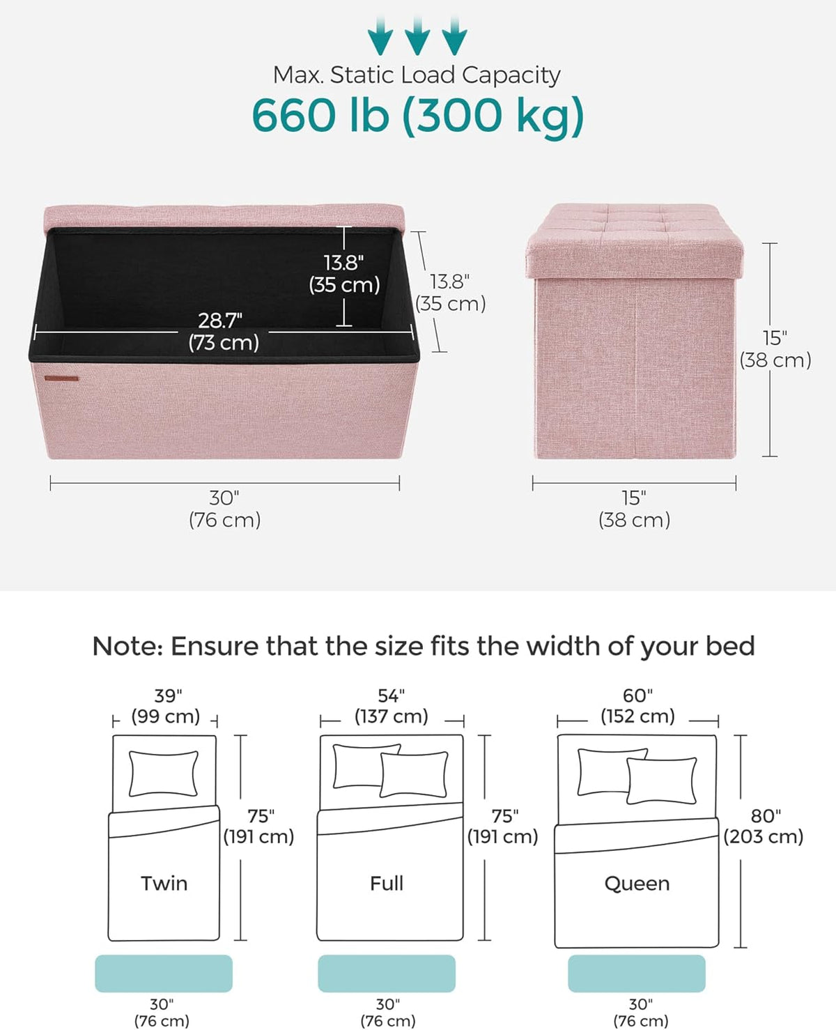 SONGMICS Mazie Collection - 30 Inches Folding Storage Ottoman Bench, Ottoman Foot Rest, End of Bed