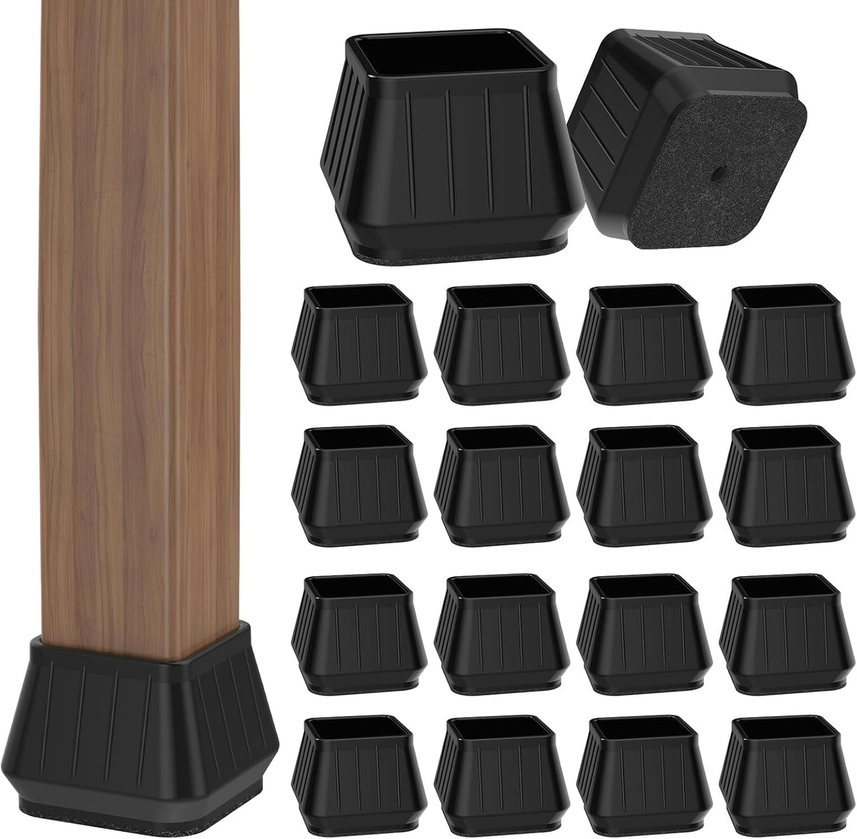 24PCS Square Chair Leg Floor Protectors for Hardwood Floors, Thicken Rubber Chair Leg Cap Covers