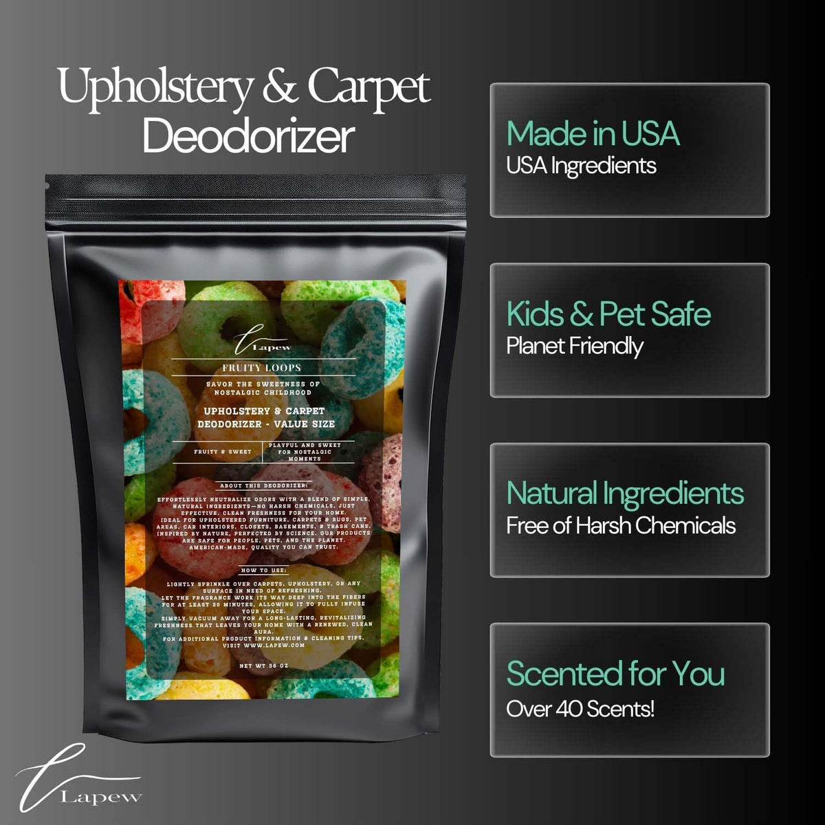 Fruity Loops Carpet Freshener Powder Refill 36 oz | Powerful Odor Eliminator for Home | Upholstery