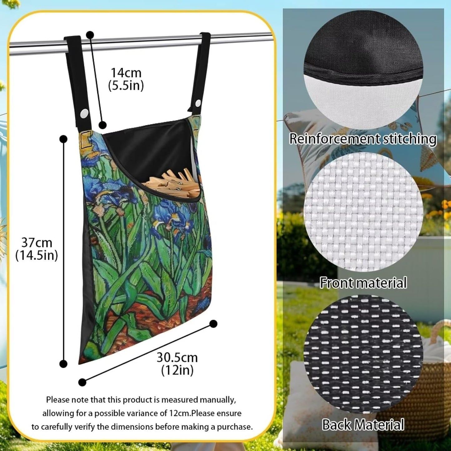 Floral Print Clothespin Organizer Bag Fashion Clothespin Storage Organizer with Large Opening