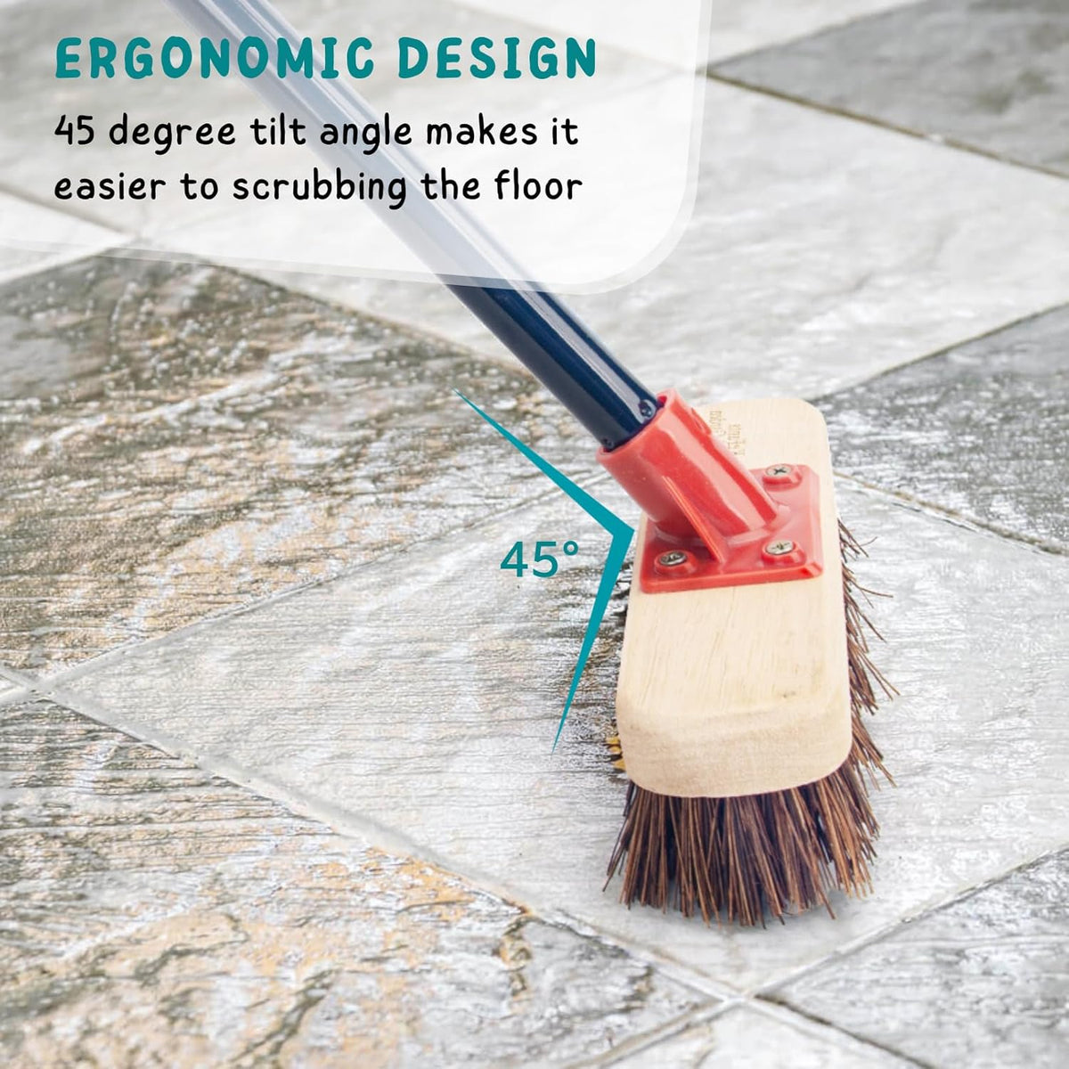 Deck Brush with Long Handle, 52'' Palmyra Bristle Scrub Broom for Boat, Patio, Garage, Concrete