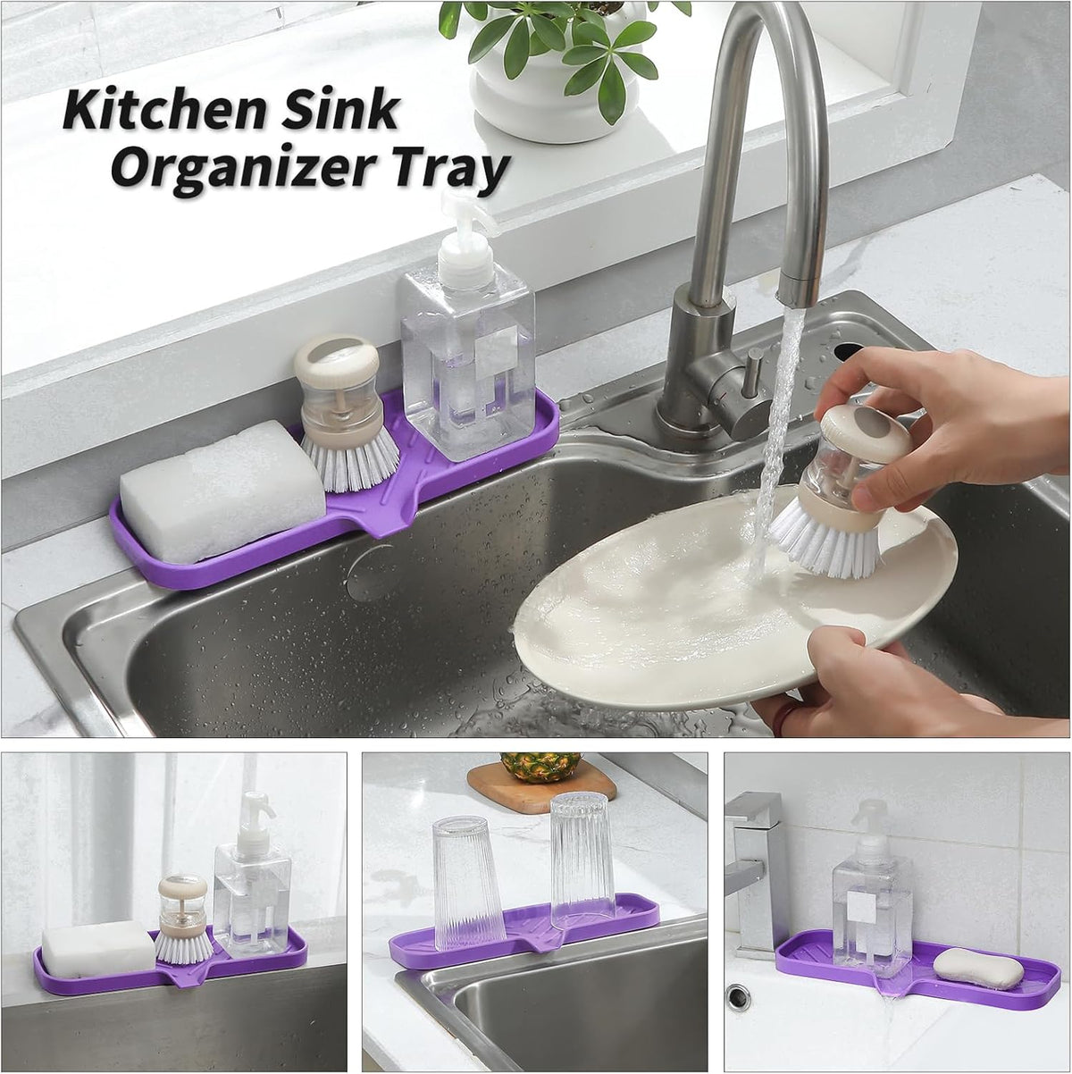 Silicone Bathroom Soap Dishes with Drain Spout-Bathroom and Kitchen Sink Organizer,Sponge