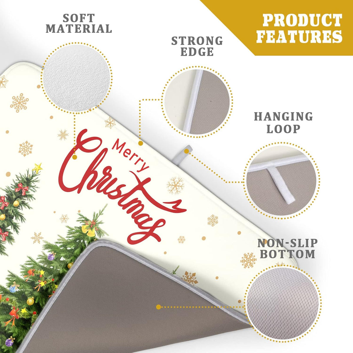 Christmas Tree Dish Drying Mat 18x24 for Winter Xmas Tree Snowflake Kitchen Counter Decor Absorbent