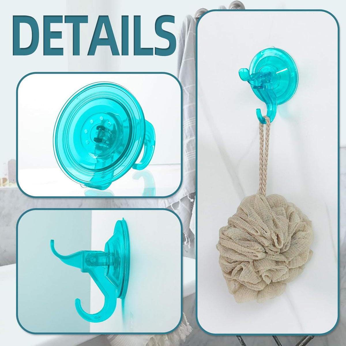 Antimbee 3 Pack Suction Cup Hooks, Clear Shower Suction Hanger, Removable Reusable Bathroom Suction