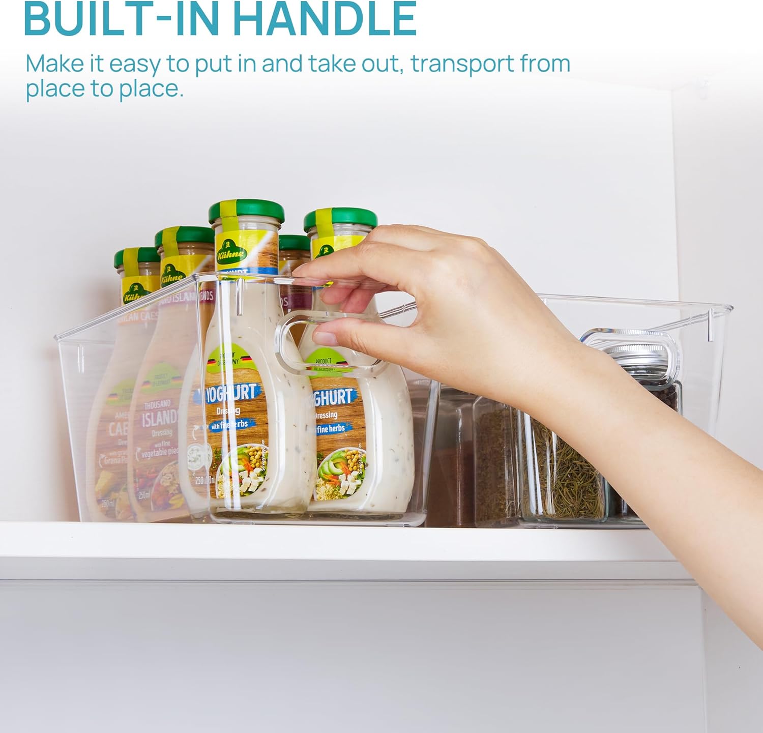 Vtopmart Clear Plastic Pantry Organizer Bins, 2 PCS Food Storage Bins with Handle for Refrigerator