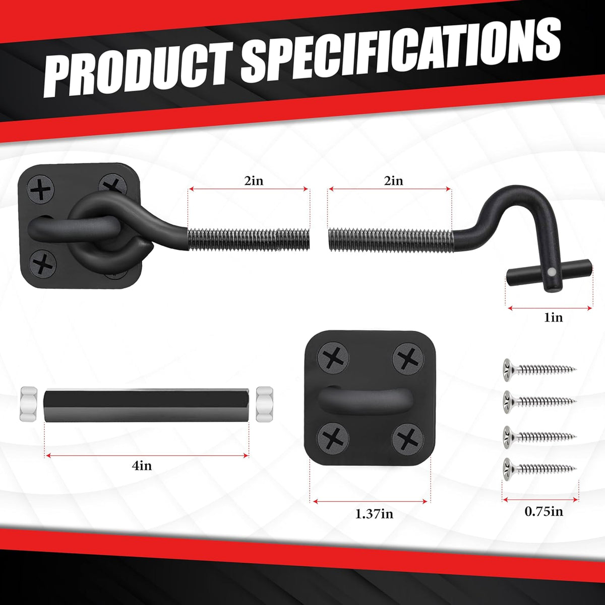 [Upgrade Adjustable] 6”-10” Cabin Hook Eye Latch Gate, Heavy Duty 4 Mounting Points Bracket, Barn