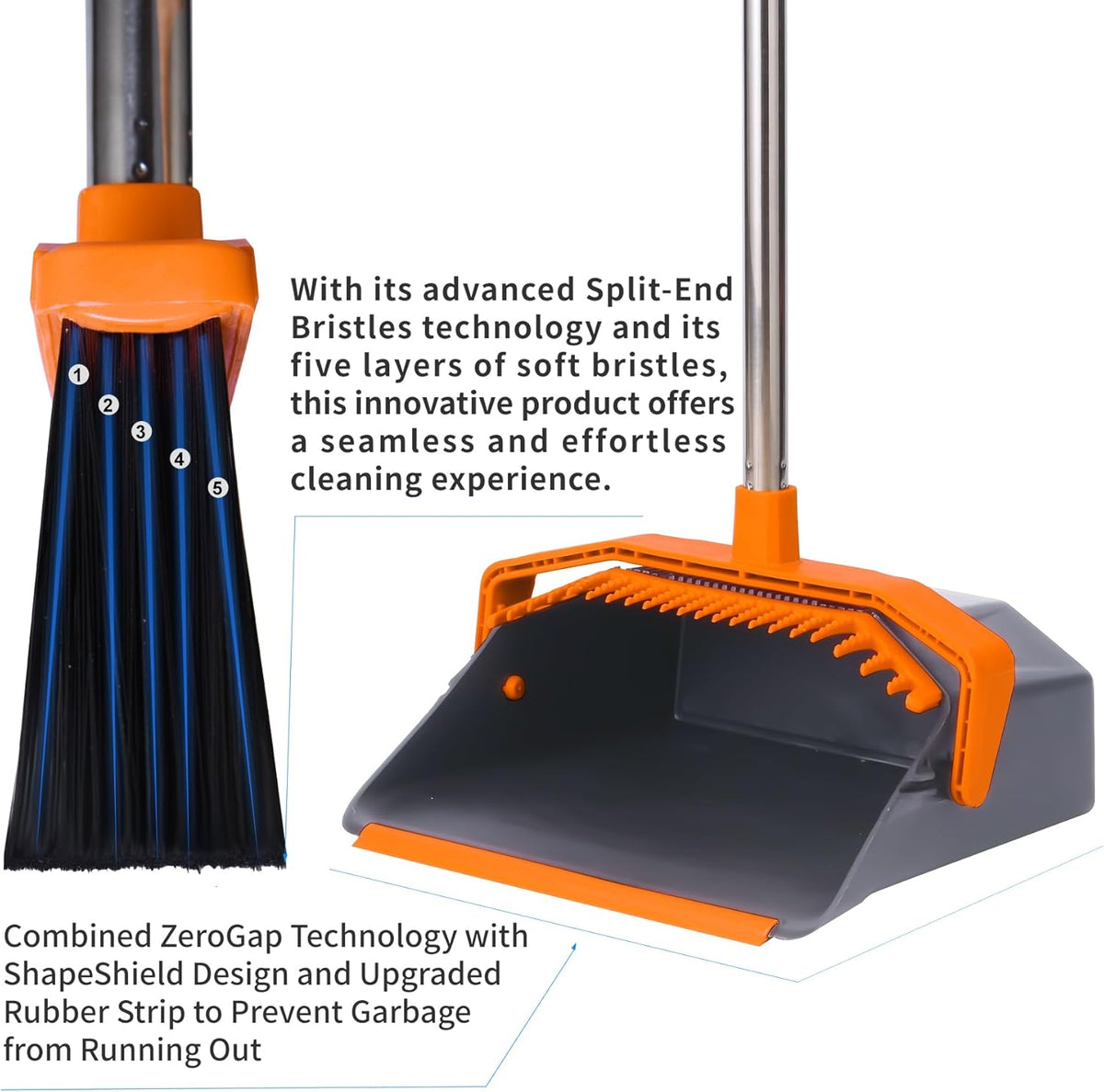 Broom and Dustpan Set with 51'' Long Handle, Upright Broom and Dustpan Combo for Home Kitchen