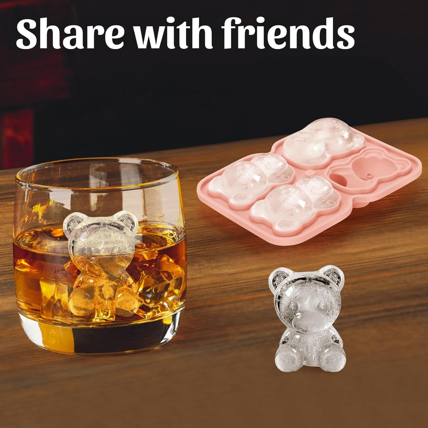 Silicone Ice Cube Tray,Bear 3D Large Ice Cube Molds for Whiskey,Cocktails,Wine,Juice and Bourbon,4