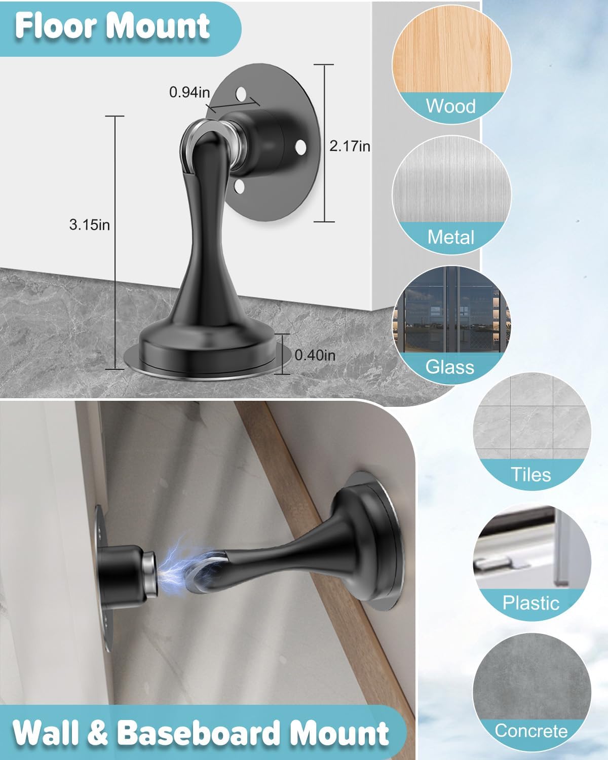 Door Stoppers Magnetic Door Catch - 2 Pack Stainless Steel Heavy Duty Door Stops for Bottom of