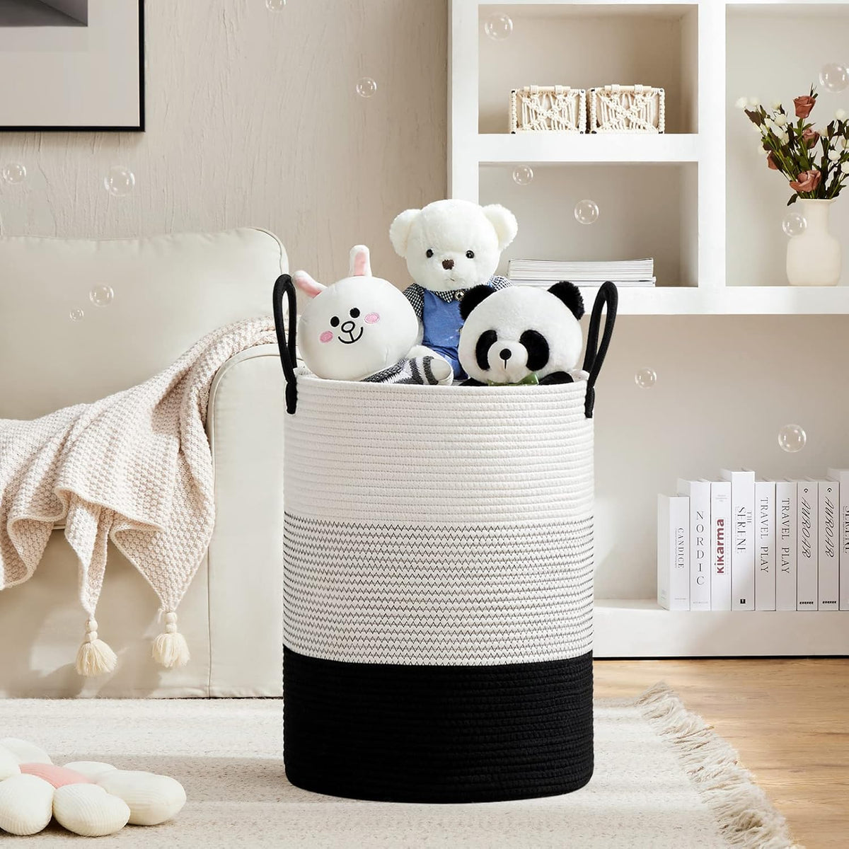 VIPOSCO Large Laundry Hamper, Tall Woven Rope Storage Basket for Blanket, Toys, Dirty Clothes in