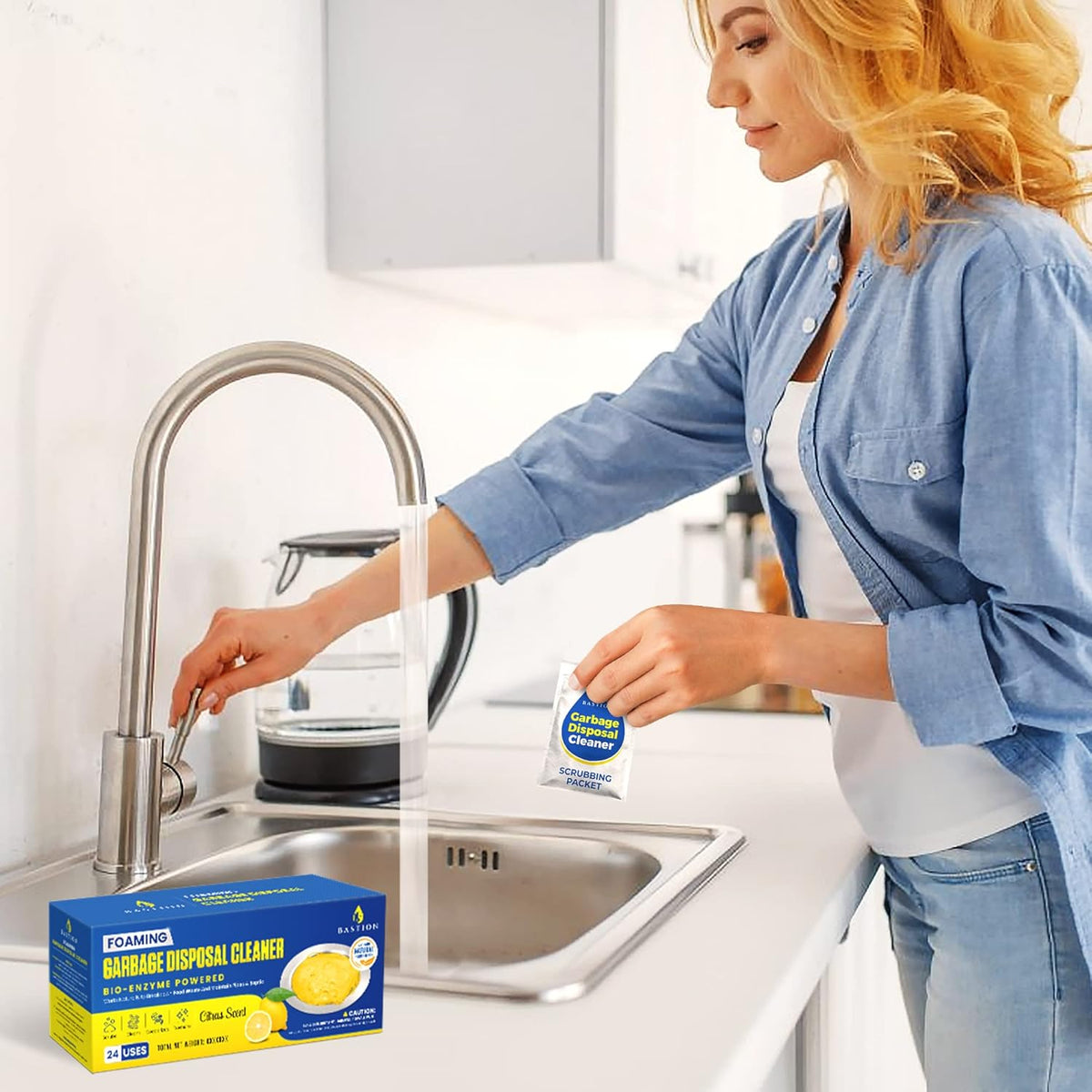 Garbage Disposal Cleaner and Deodorizer - 24-Count (1-Year Supply) Foaming Lemon Scented Kitchen