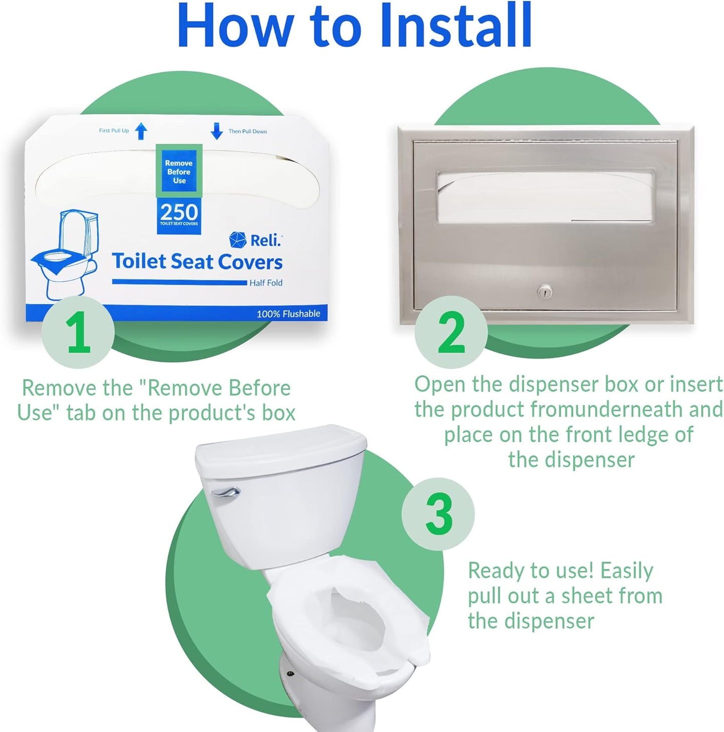 Reli. Toilet Seat Covers (2000 Pcs, 8 Packs of 250) | Disposable Toilet Seat Cover - Flushable