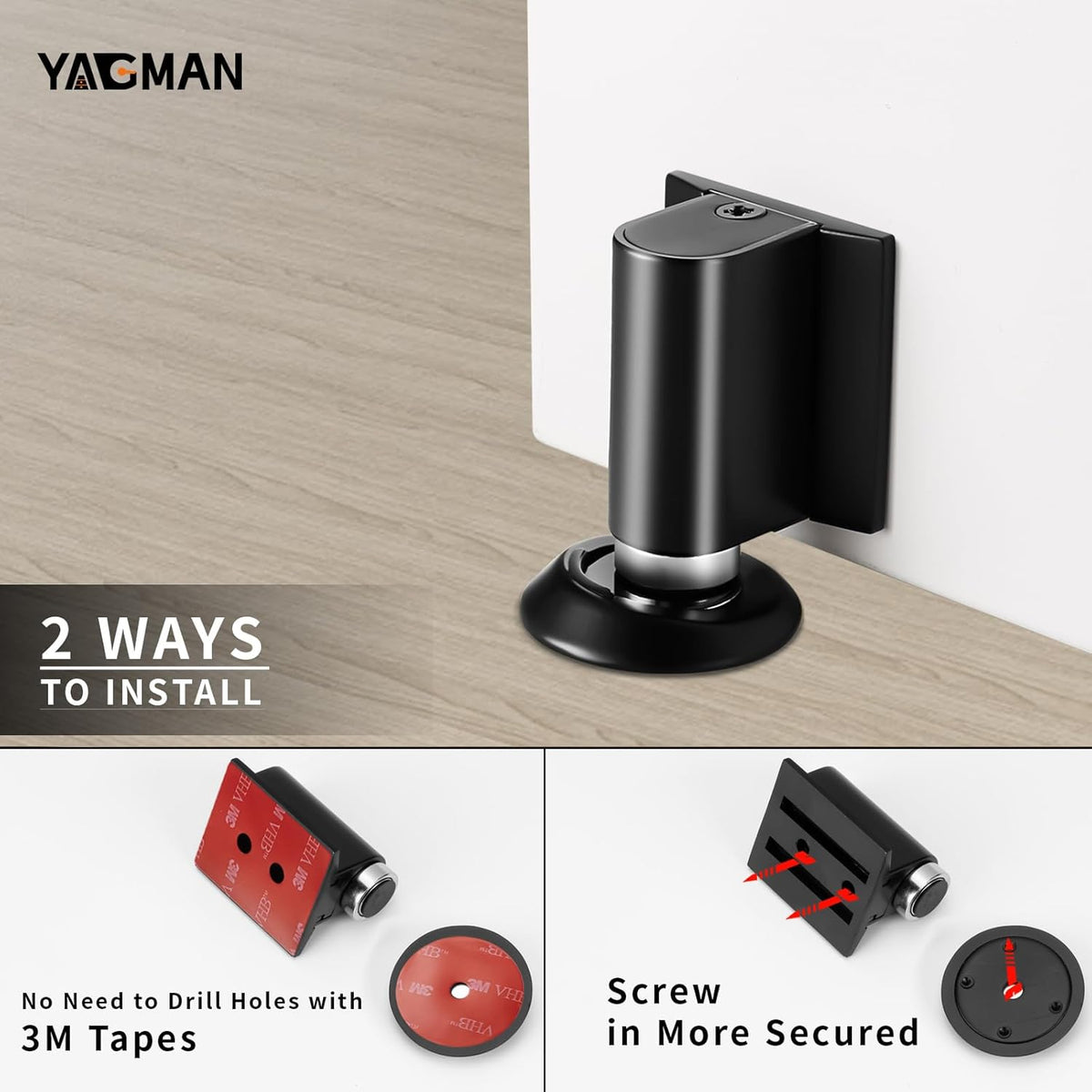 3 Pack Magnetic Door Stoppers Retractable Bottom of Door Holder No Drilling Mount Floor Door Stop