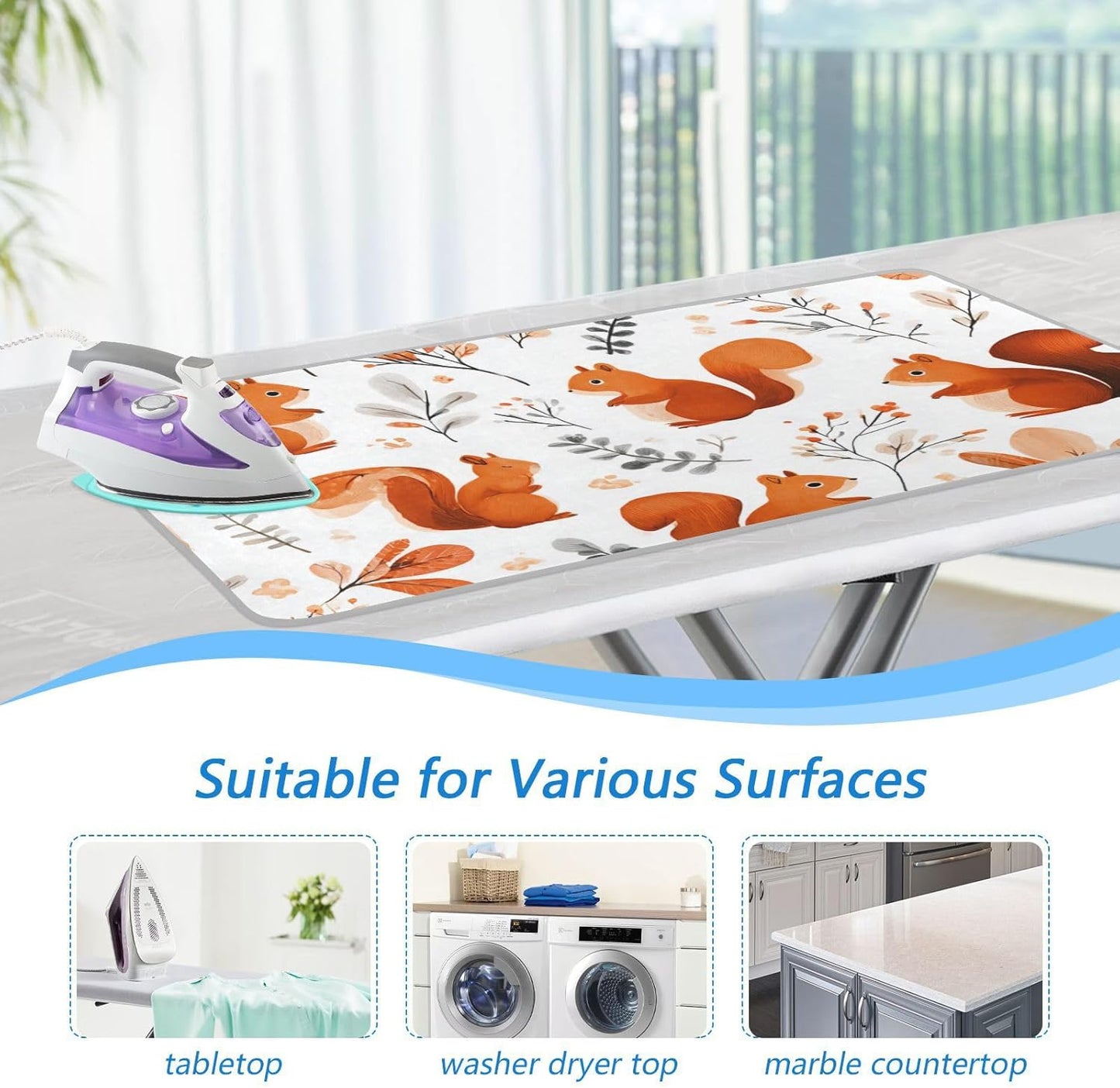 Squirrels and Fall Leaves Ironing Mat for Table top Portable Ironing Pad Blanket for Washer Dryer