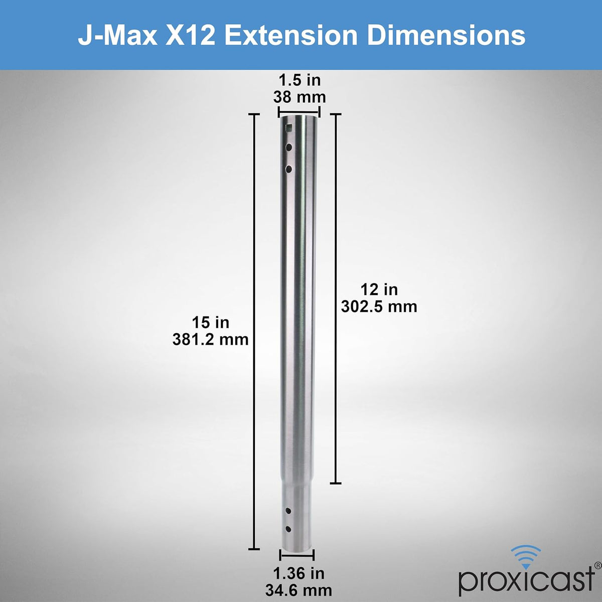 12 inch Stainless Steel Extension Pole for Proxicast J-Max Antenna Mounts (ANT-800-X12)