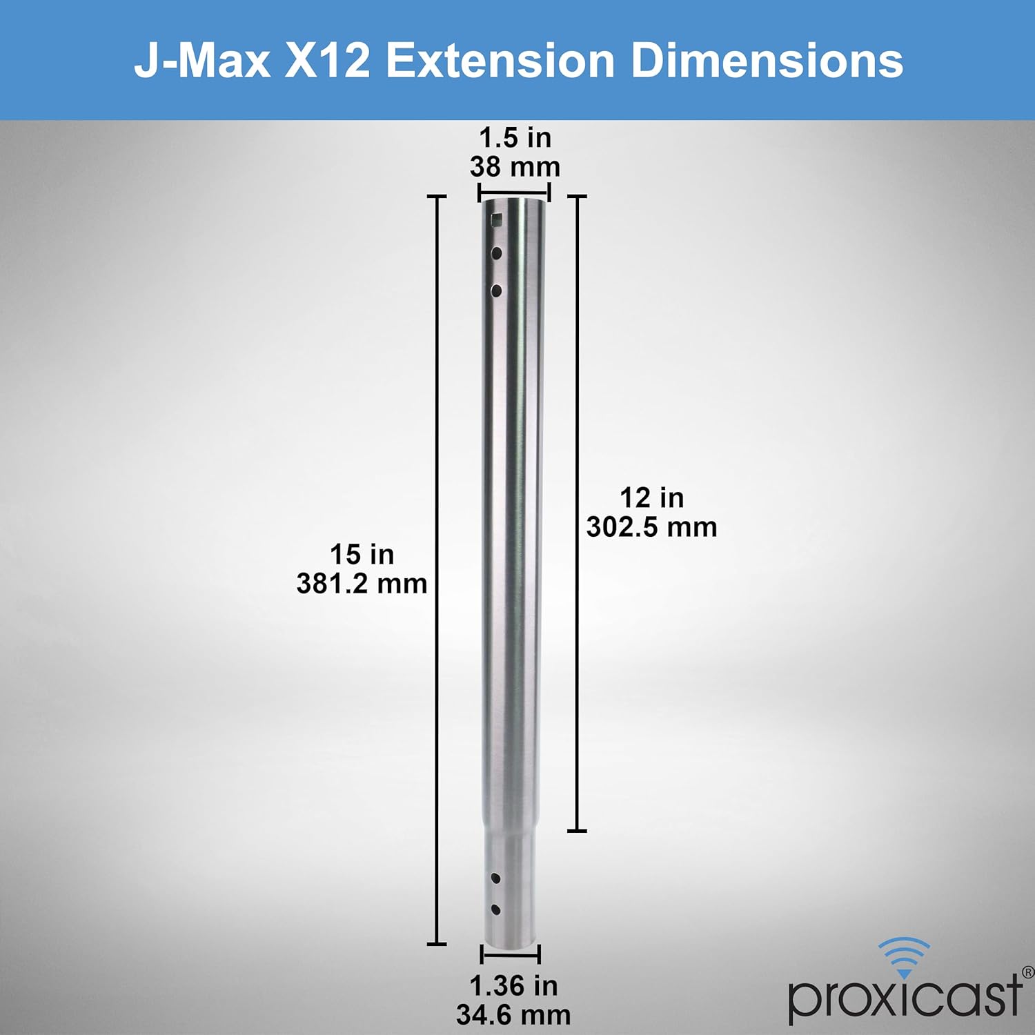 12 inch Stainless Steel Extension Pole for Proxicast J-Max Antenna Mounts (ANT-800-X12)