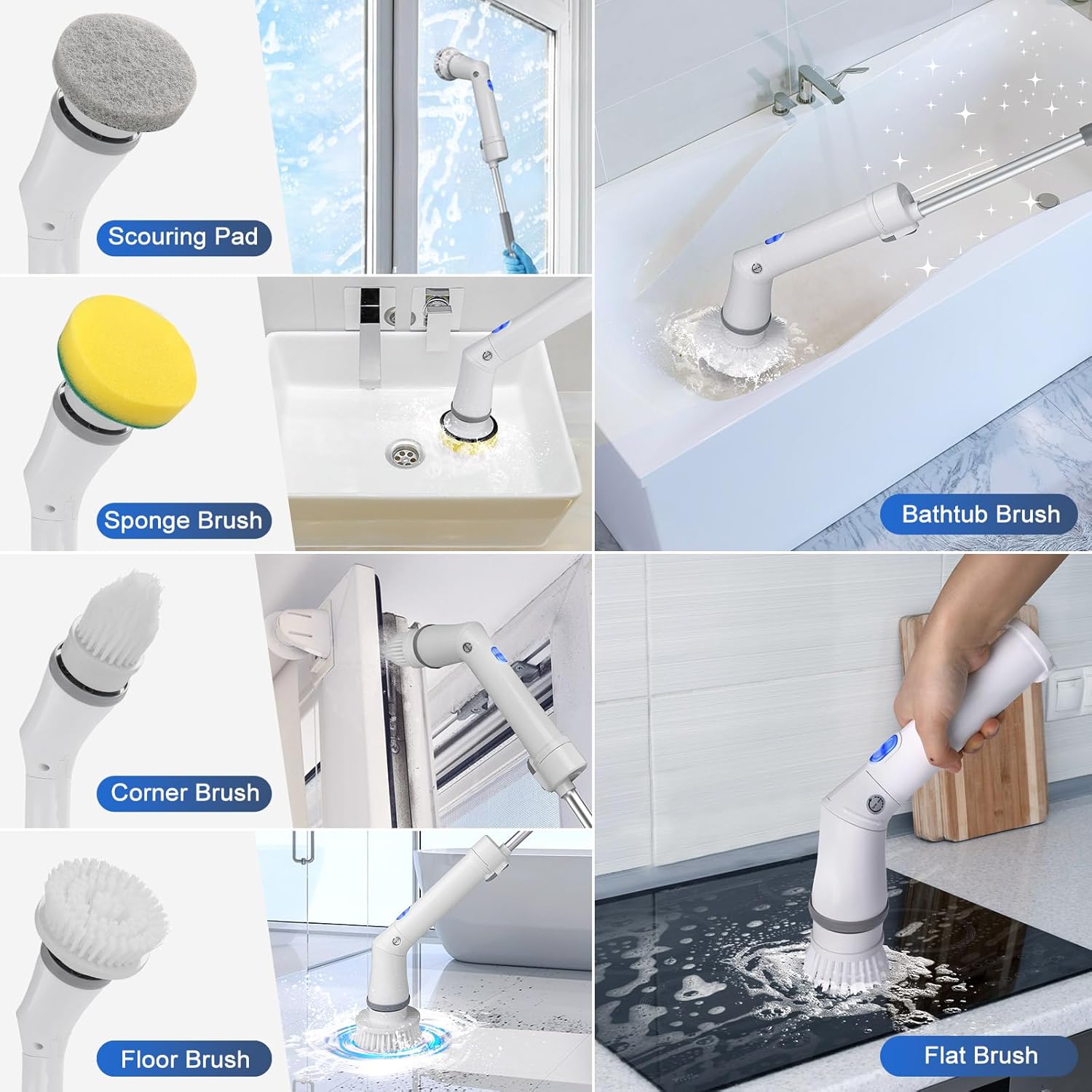 Qimedo Handheld Spin Scrubber with Extended Long Handle, Rechargeable Electric Scrubber for