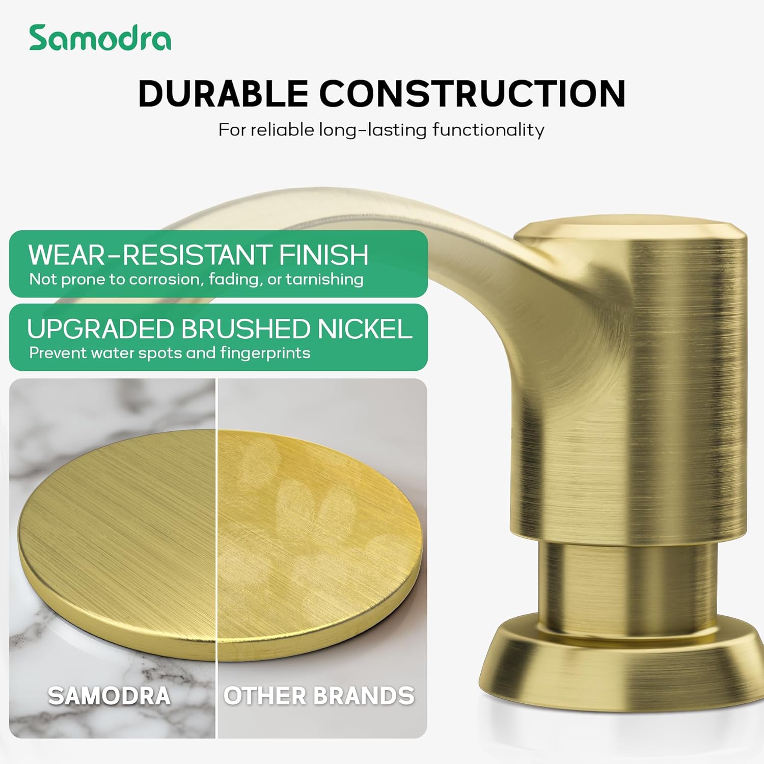 SAMODRA Built in Kitchen Sink Soap Dispenser (Brushed Gold) with 12 oz Large PET Lotion Bottle