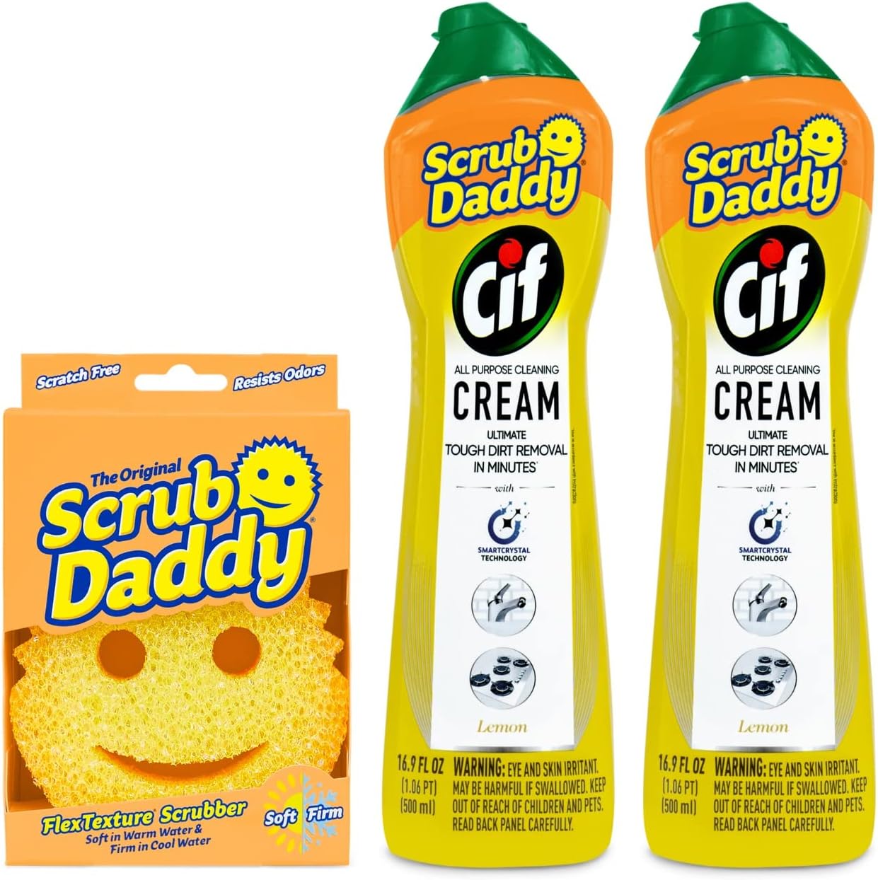 Scrub Daddy + 2x Cif All Purpose Cleaning Cream, Lemon - Multi Surface Household Cleaning Cream