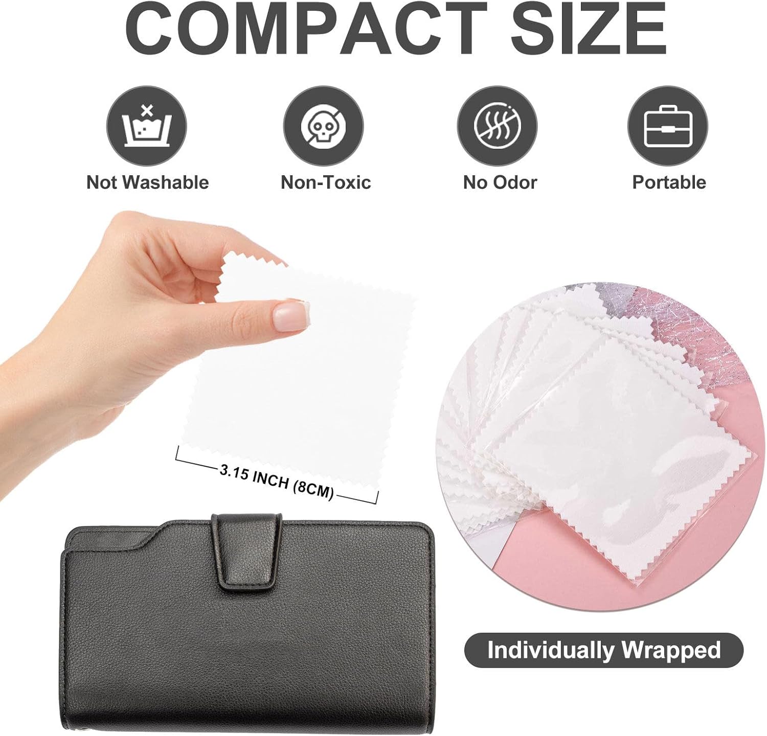 SEVENWELL 100pcs Jewelry Cleaning Cloth White Polishing Cloth for Sterling Silver Gold Platinum