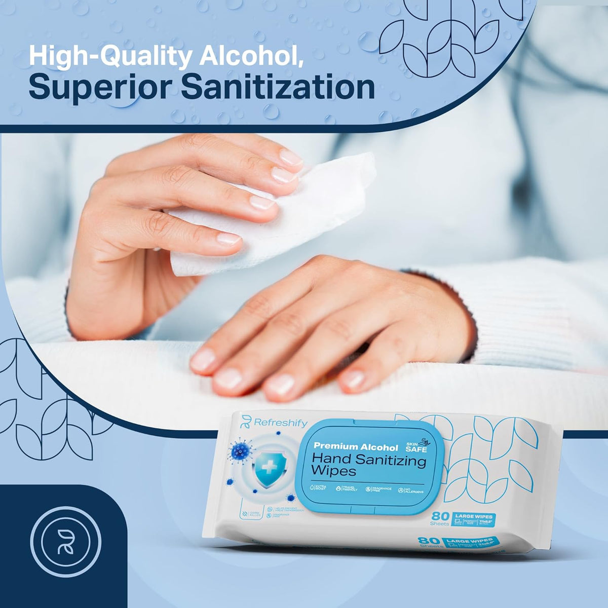 Large Alcohol Wipes 75% Unscented Hand Sanitizing Wipes (320 count +12 travel wipes) Alcohol Wipes