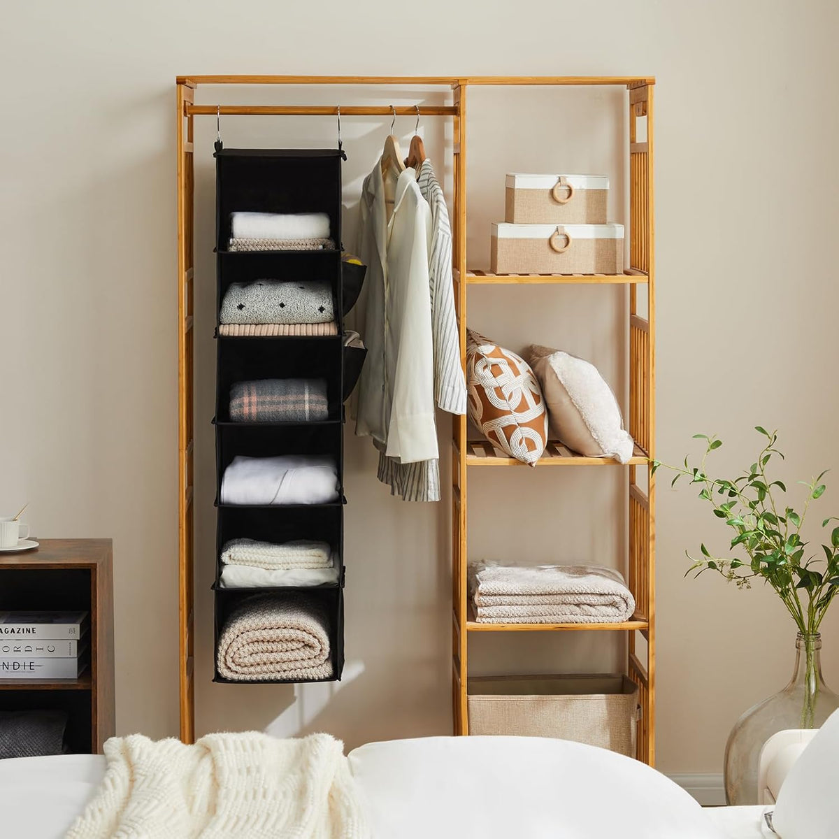 YOUDENOVA Hanging Closet Organizers and Storage, 6-Shelf Hanging Closet Shelves, Black