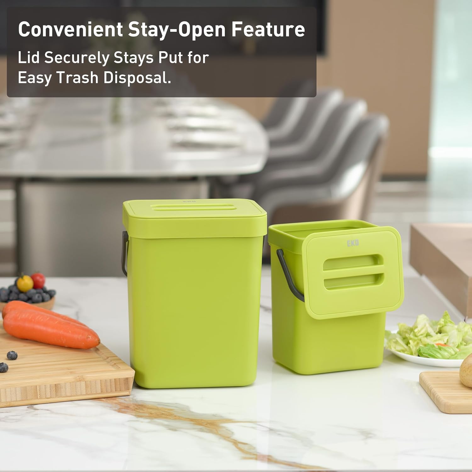 EKO Puro Wall-Mounted Trash Can with Lid, 1.32 Gal / 5L Hanging Trash Can, Small Kitchen Compost