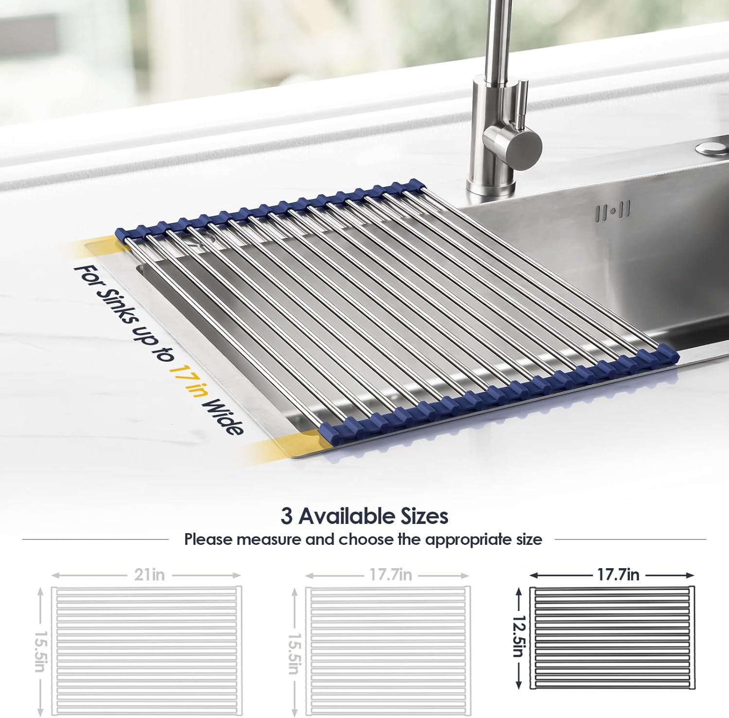 Tomorotec 17.7" x 12.5" Roll Up Dish Drying Rack Over Sink Drying Rack Sink Cover Kitchen Sink